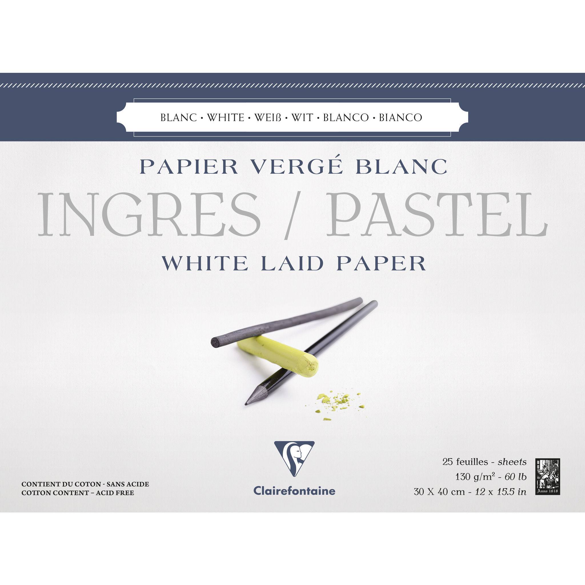 Clairefontaine Zeichenblock Ingres Pastell, 30x40cm, 25 Blatt Weiß 96483C