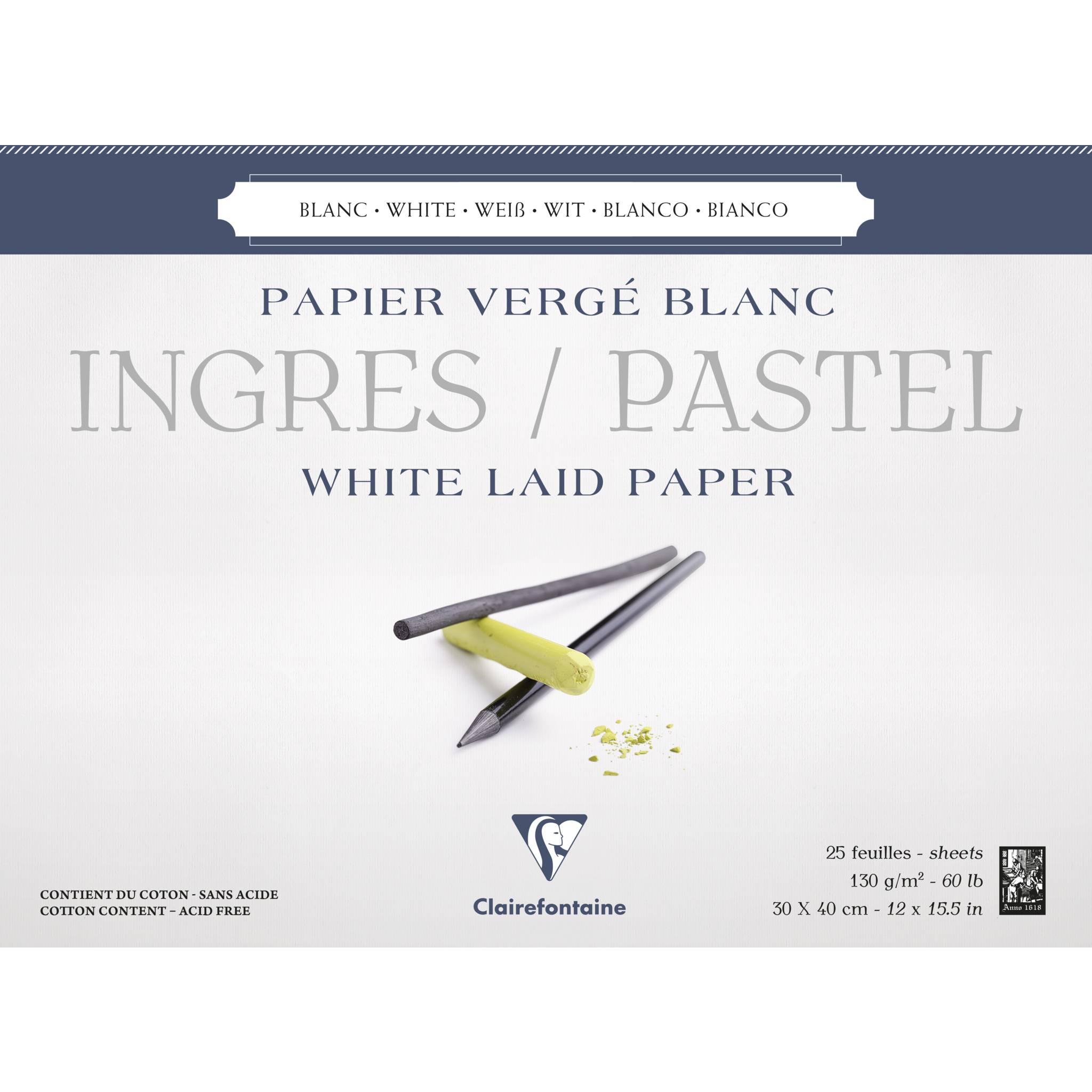Clairefontaine Zeichenblock Ingres Pastell, 30x40cm, 25 Blatt Weiß 96483C