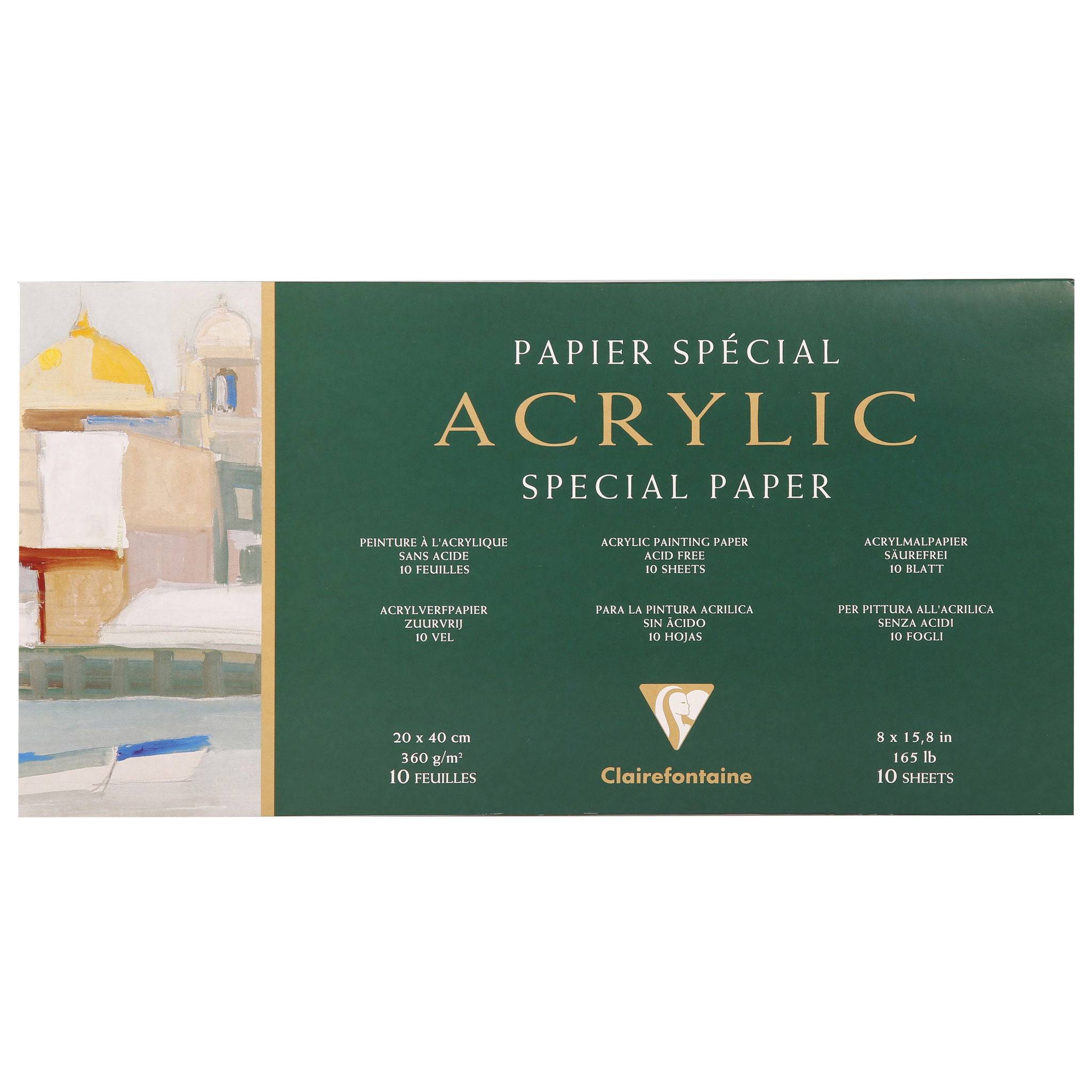 Clairefontaine Block 4-seitig verleimt, Acrylpapier 20x40cm 10 Blatt, 96490C