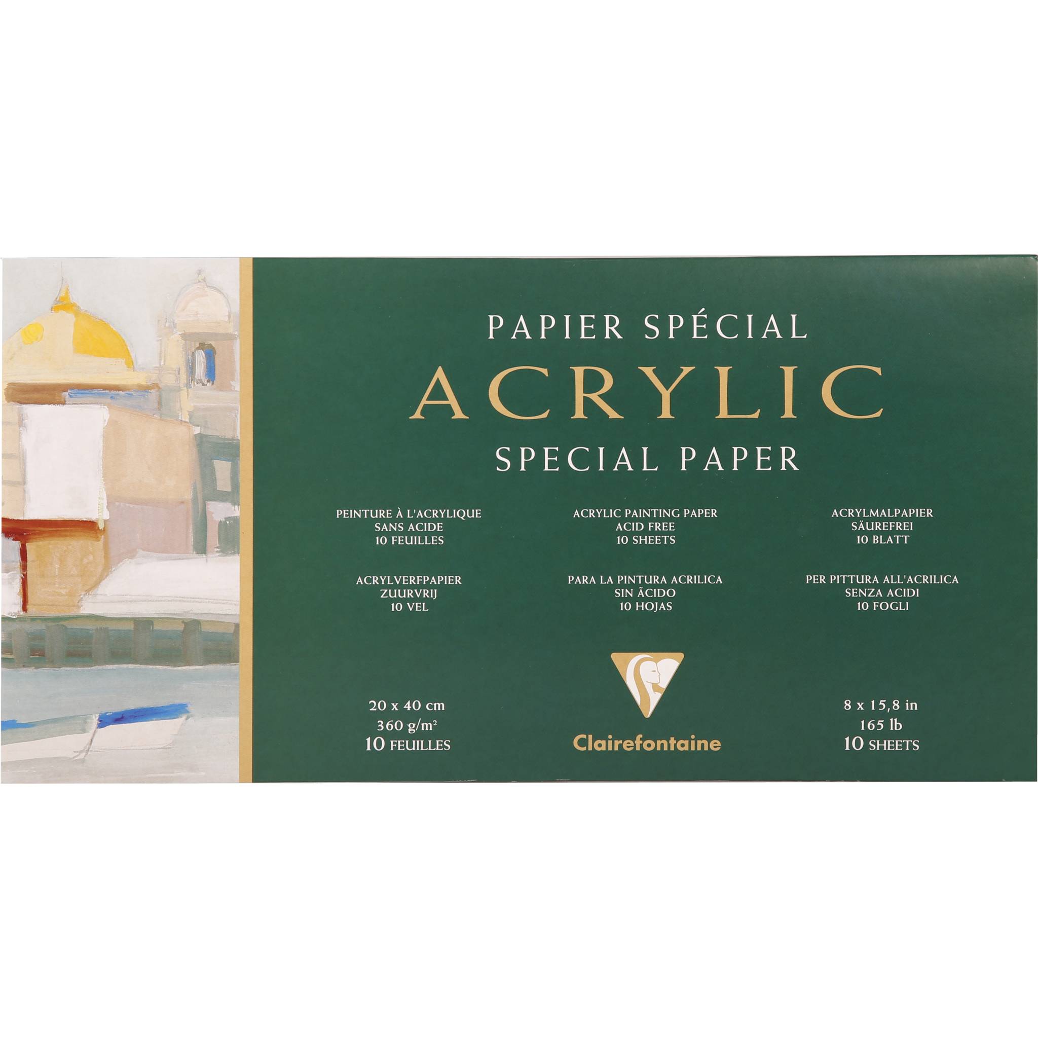 Clairefontaine Block 4-seitig verleimt, Acrylpapier 20x40cm 10 Blatt, 96490C