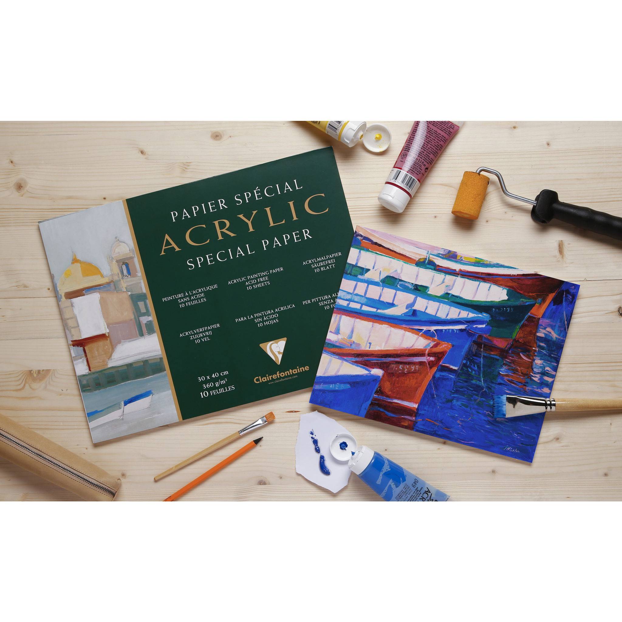 Clairefontaine Block 4-seitig verleimt, Acrylpapier 20x40cm 10 Blatt, 96490C