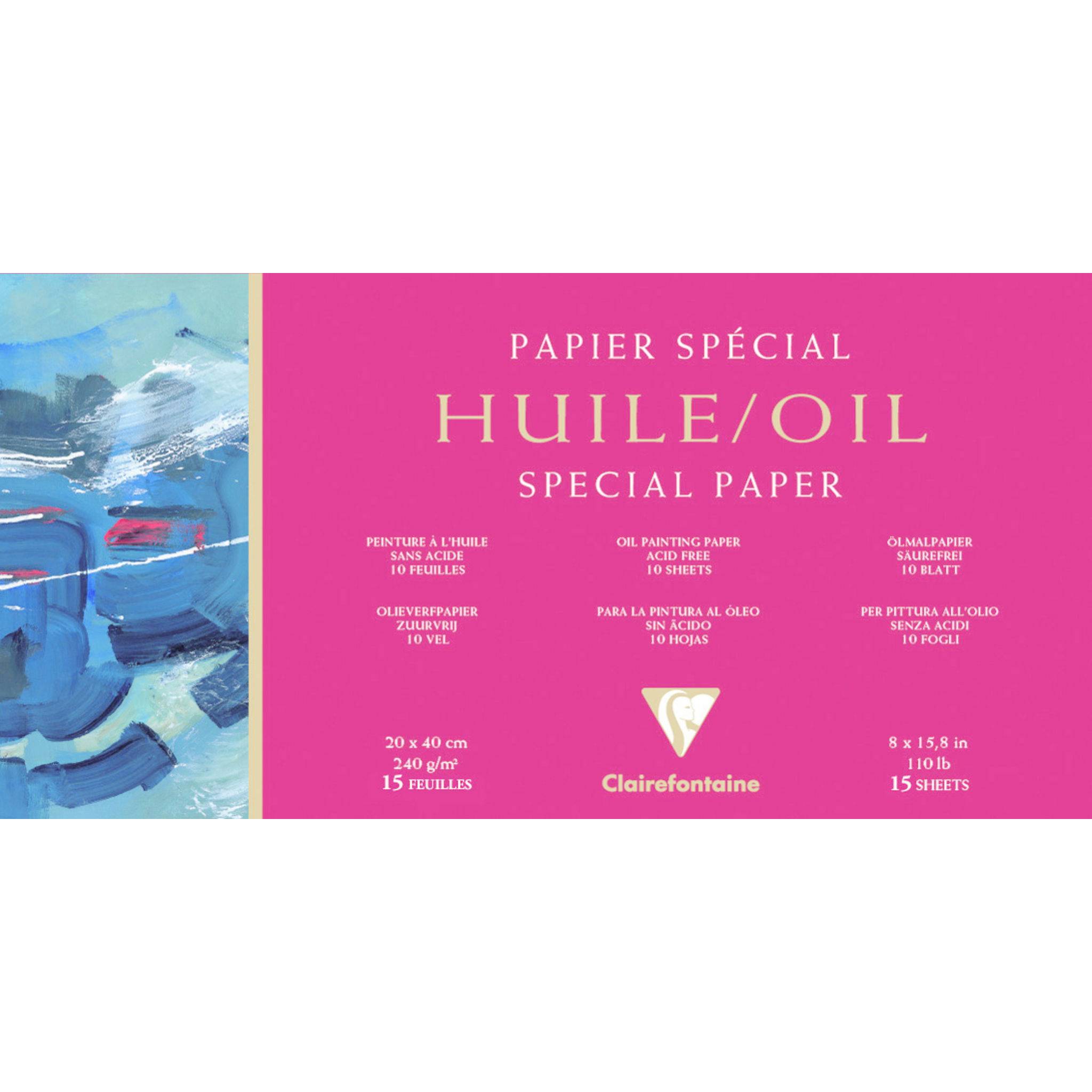 Clairefontaine Block 4-seitig verleimt, Ölpapier HUILE, 20x40cm 15 Blatt 96491C