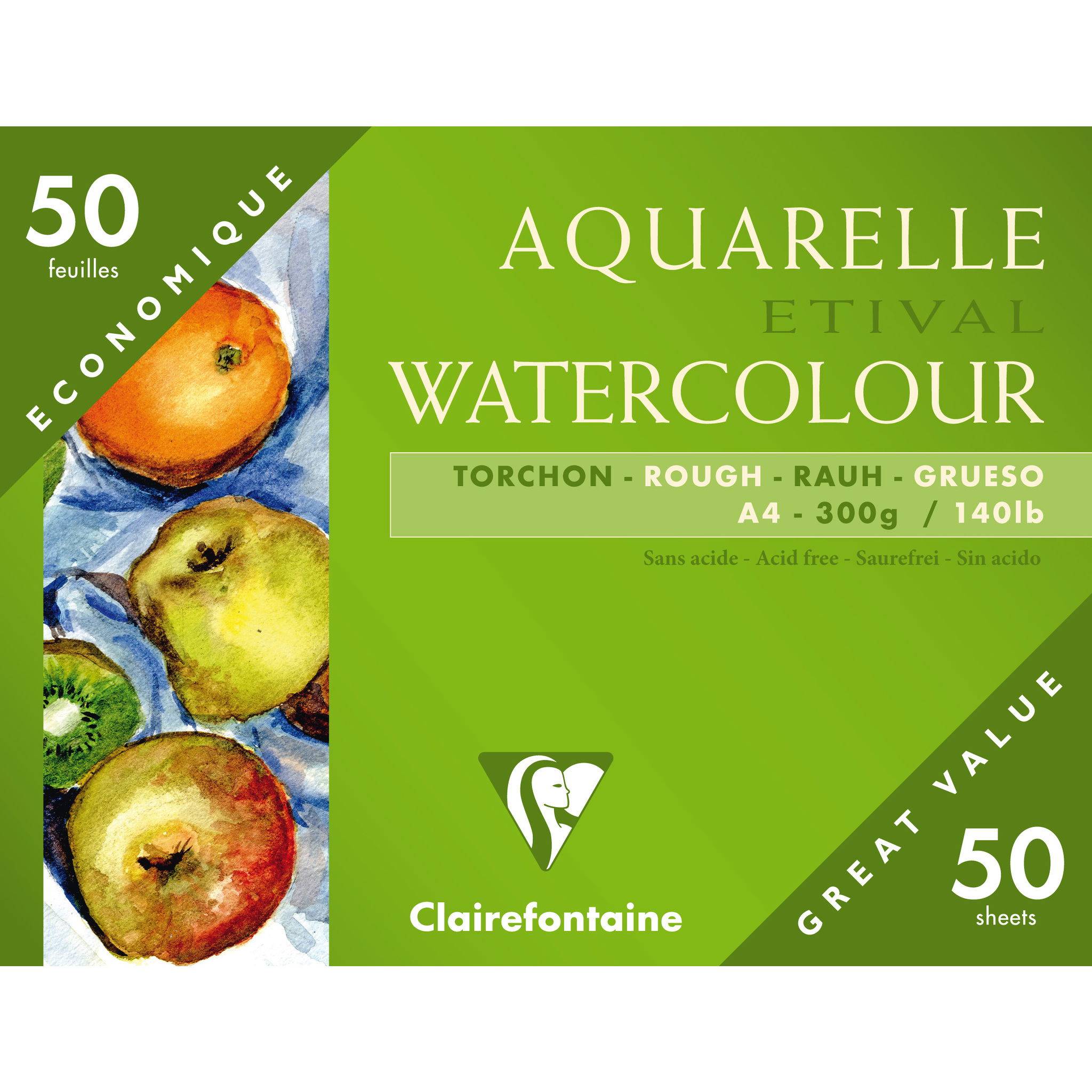 Clairefontaine Etival Aquarellpapier Torchon, 50 Bogen A4 in Kartonetui 96465C