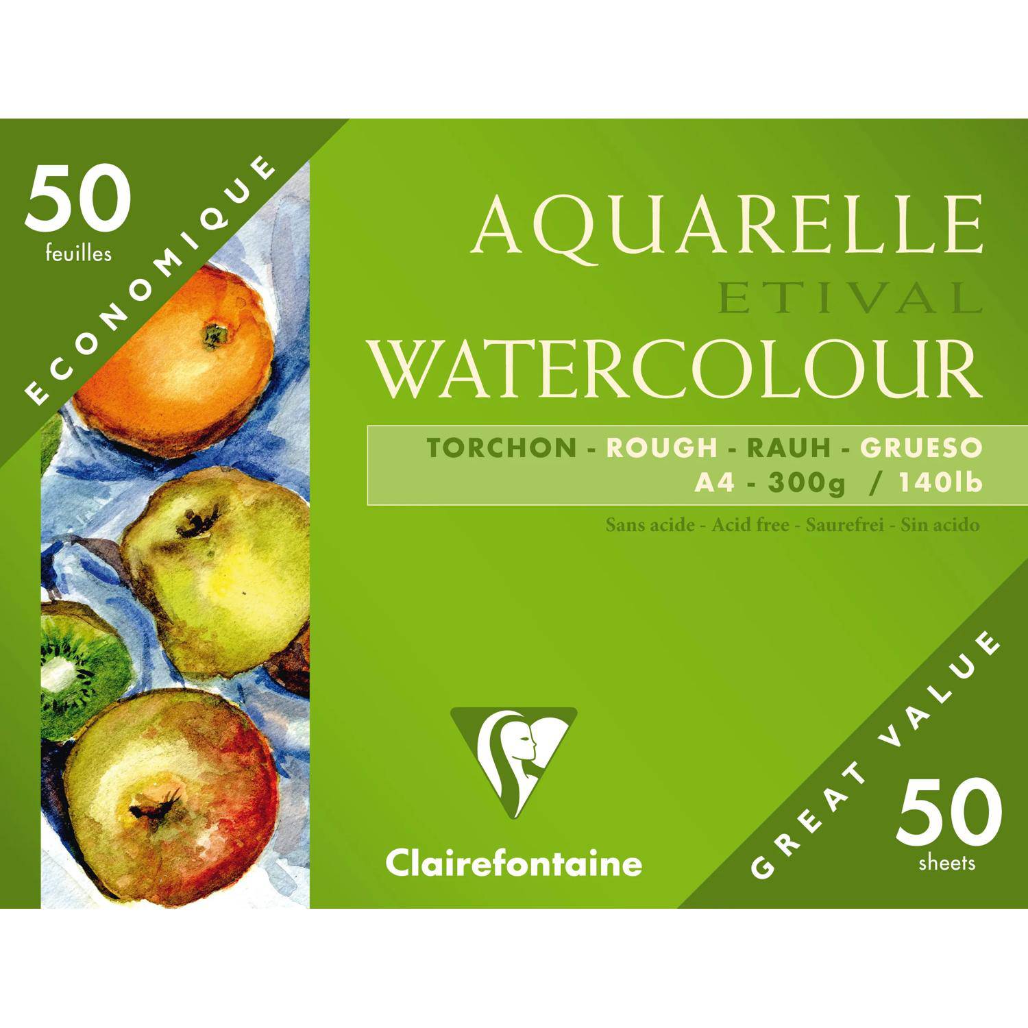 Clairefontaine Etival Aquarellpapier Torchon, 50 Bogen A4 in Kartonetui 96465C