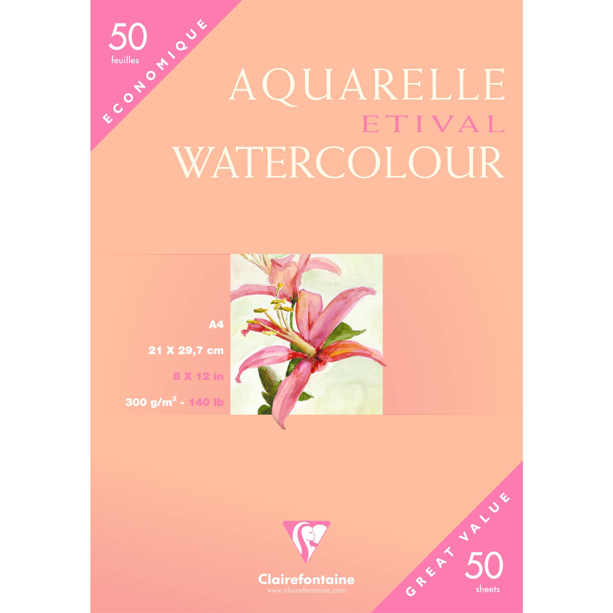 Clairefontaine Etival Aquarellpapier feinkörnig 50 Bogen A4 in Kartonetui 96469C