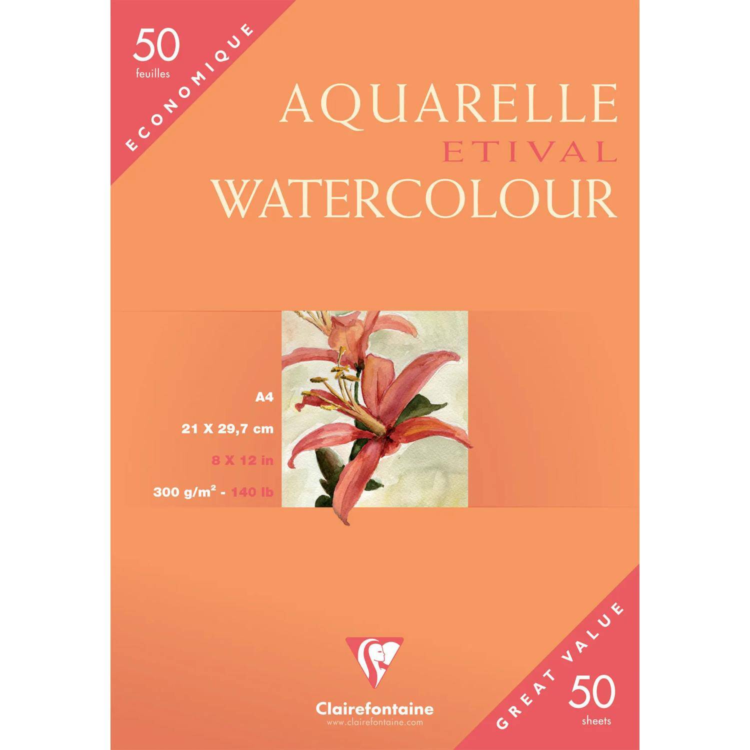 Clairefontaine Etival Aquarellpapier feinkörnig 50 Bogen A4 in Kartonetui 96469C