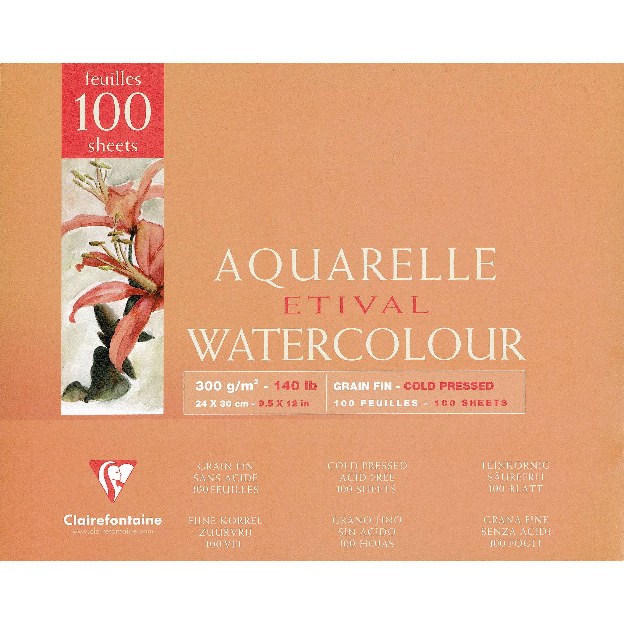 Clairefontaine Etival Aquarellpapier feinkörnig, Block 100 Blatt 24x30cm 96475C