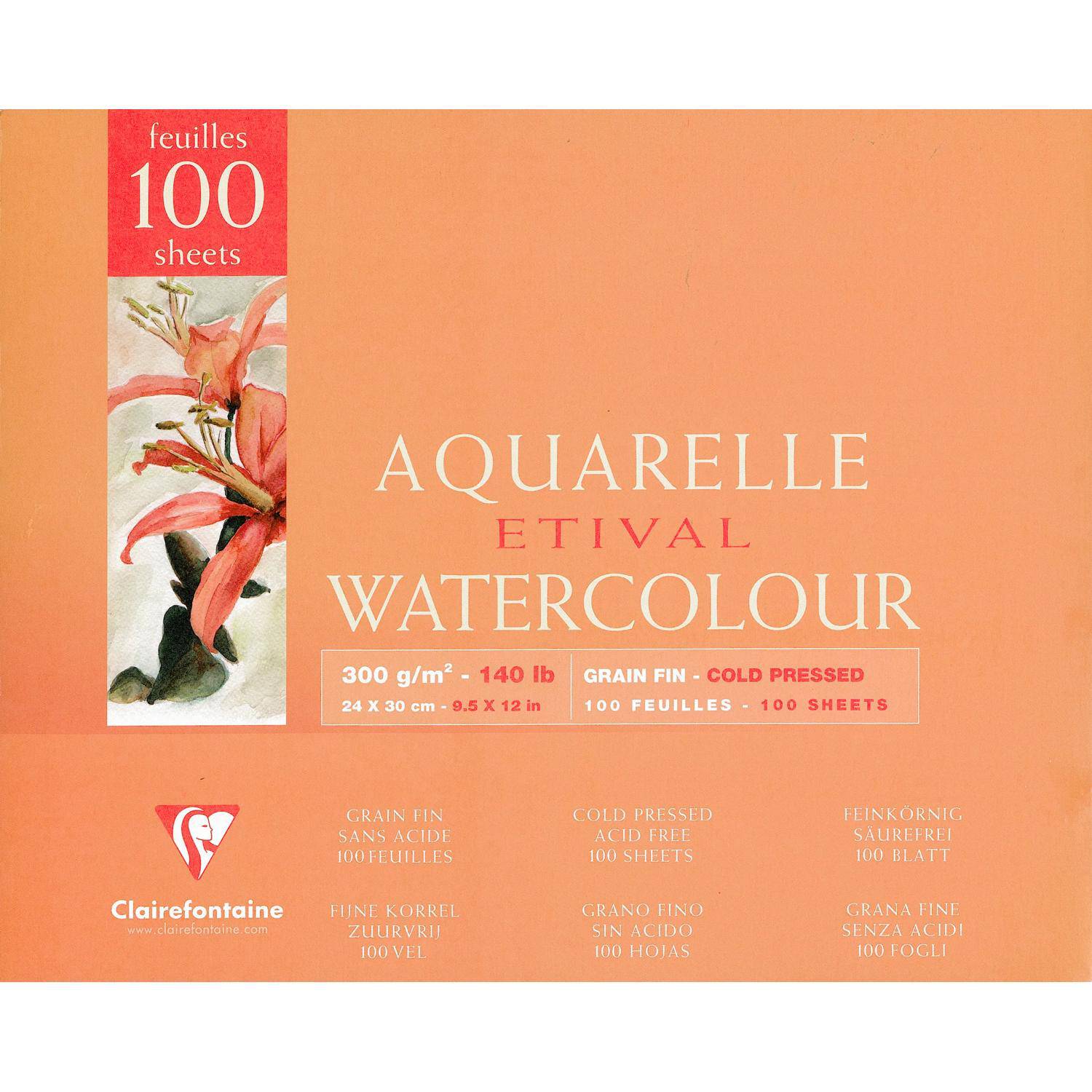 Clairefontaine Etival Aquarellpapier feinkörnig, Block 100 Blatt 24x30cm 96475C