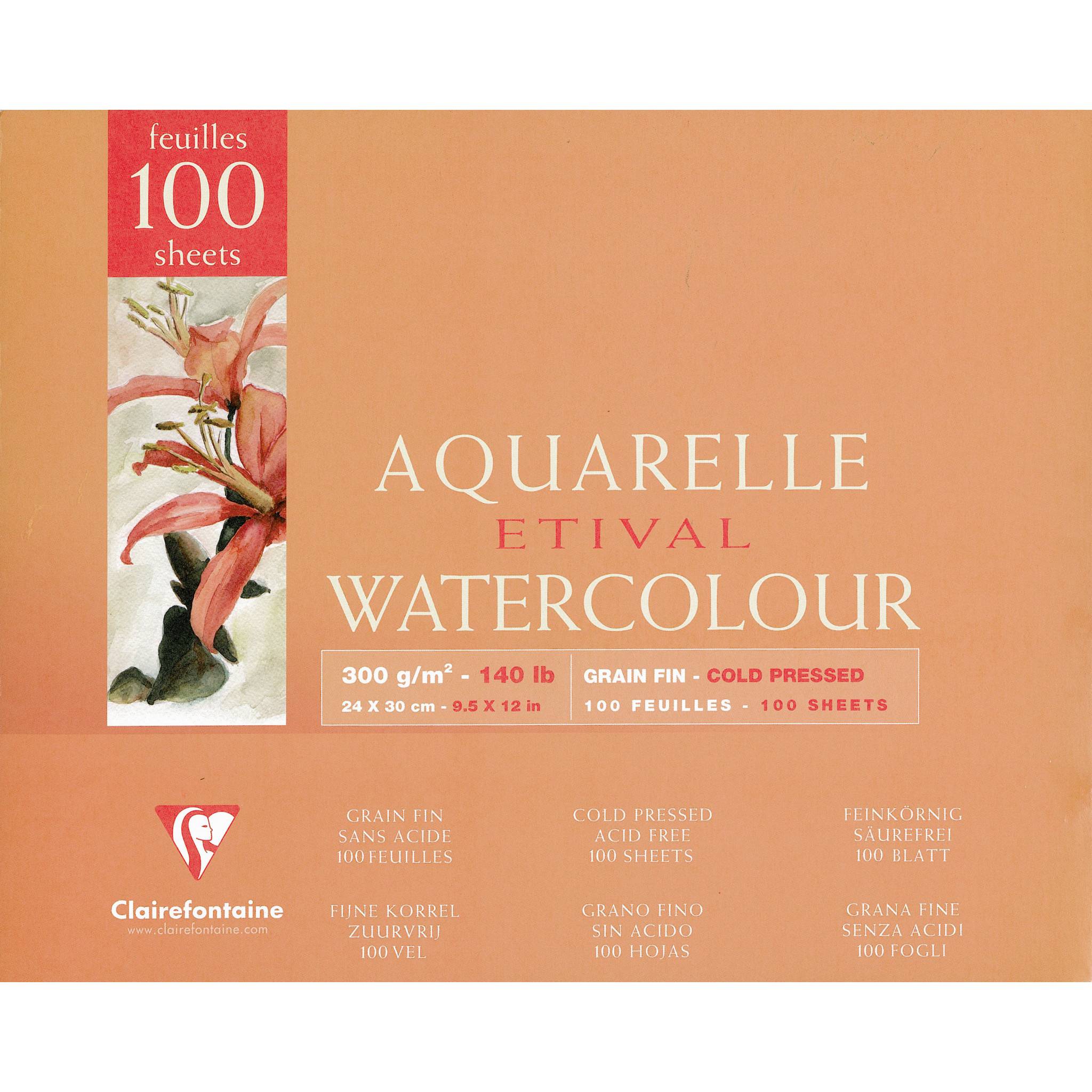 Clairefontaine Etival Aquarellpapier feinkörnig, Block 100 Blatt 24x30cm 96475C
