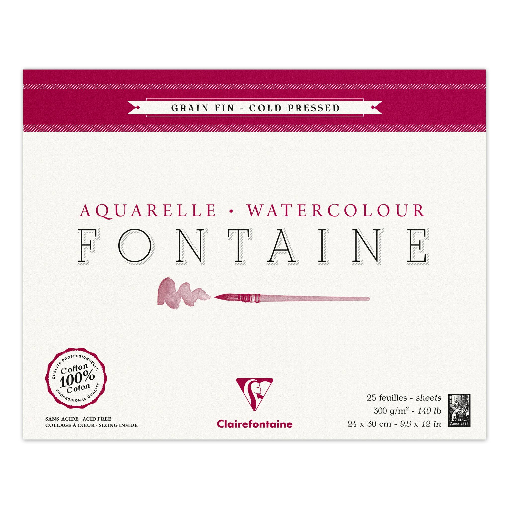 Clairefontaine Aquarellblock Fontaine, Hadern, 24x30cm, 25 Blatt weiß 96414C