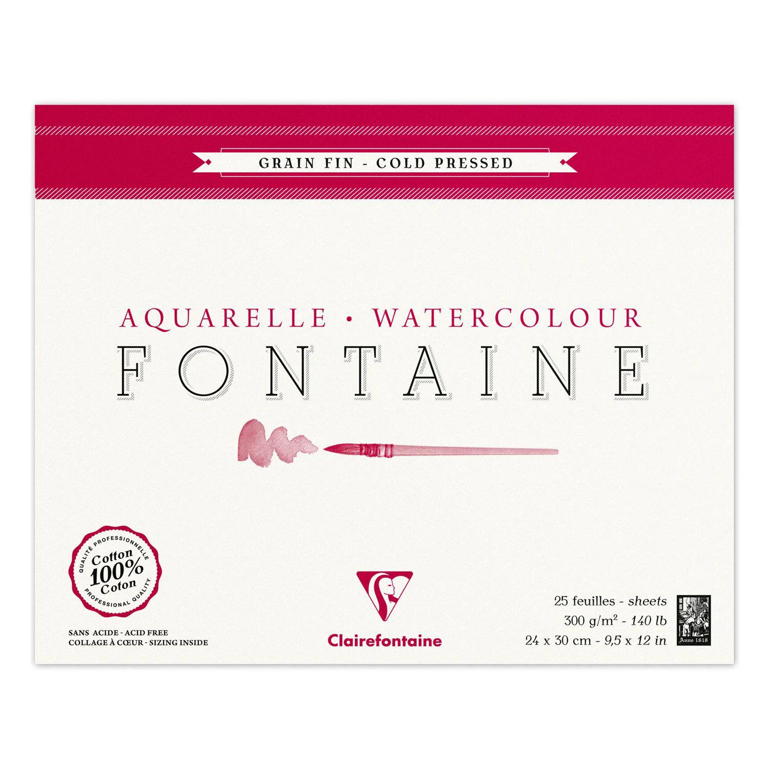 Clairefontaine Aquarellblock Fontaine, Hadern, 24x30cm, 25 Blatt weiß 96414C
