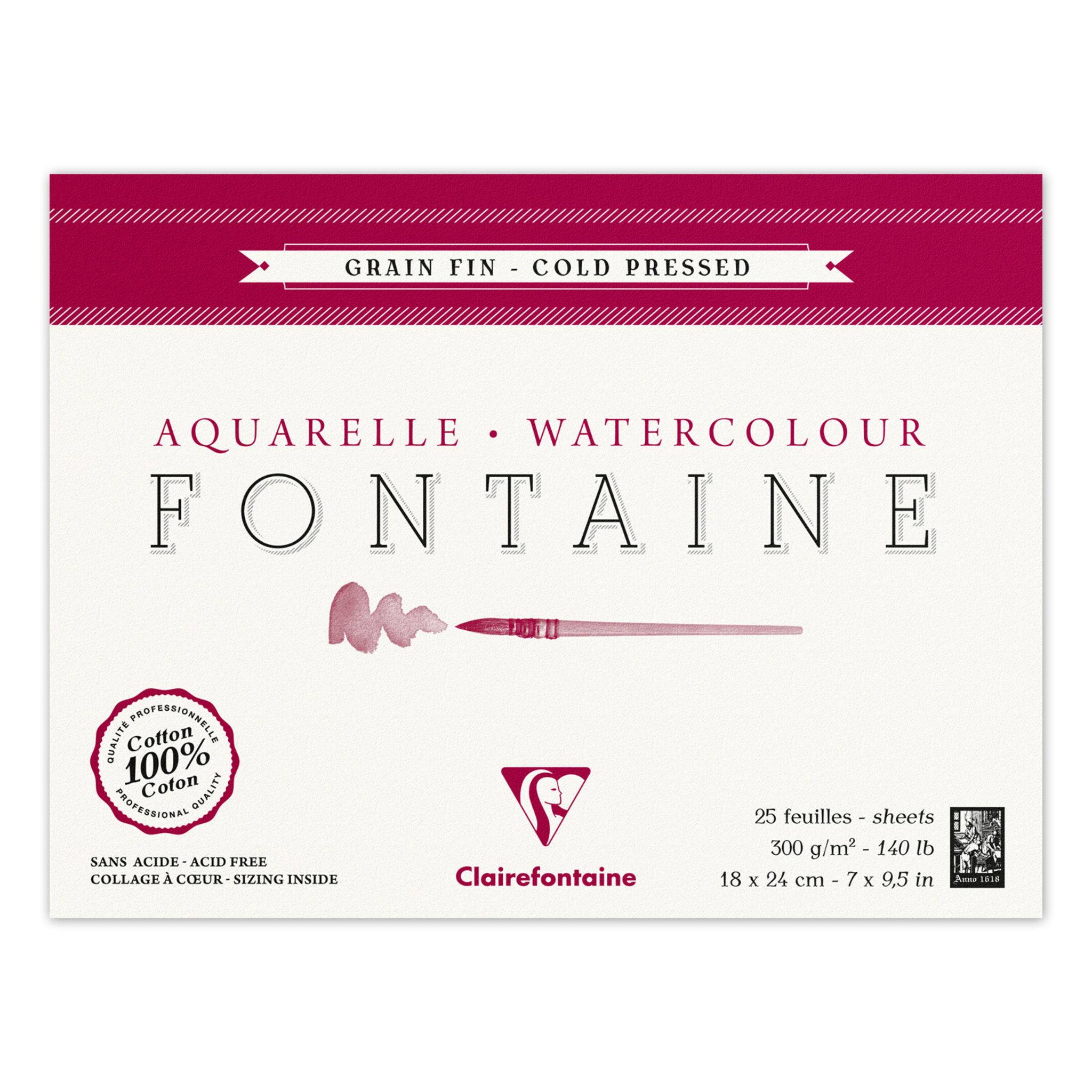 Clairefontaine Aquarellblock Fontaine, Hadern, 18x24, 25 Blatt weiß 96413C