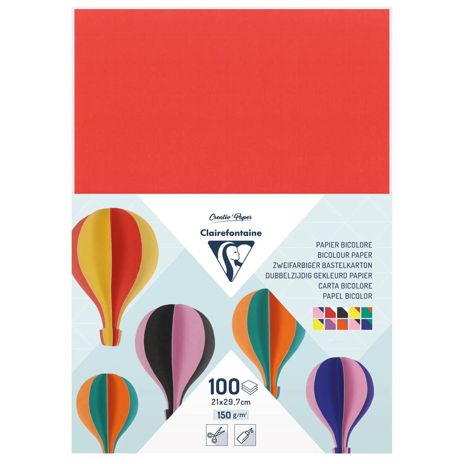 Clairefontaine Zweifarbiger Bastelkarton 100 Bogen 150g A4 Sortierung 457299C