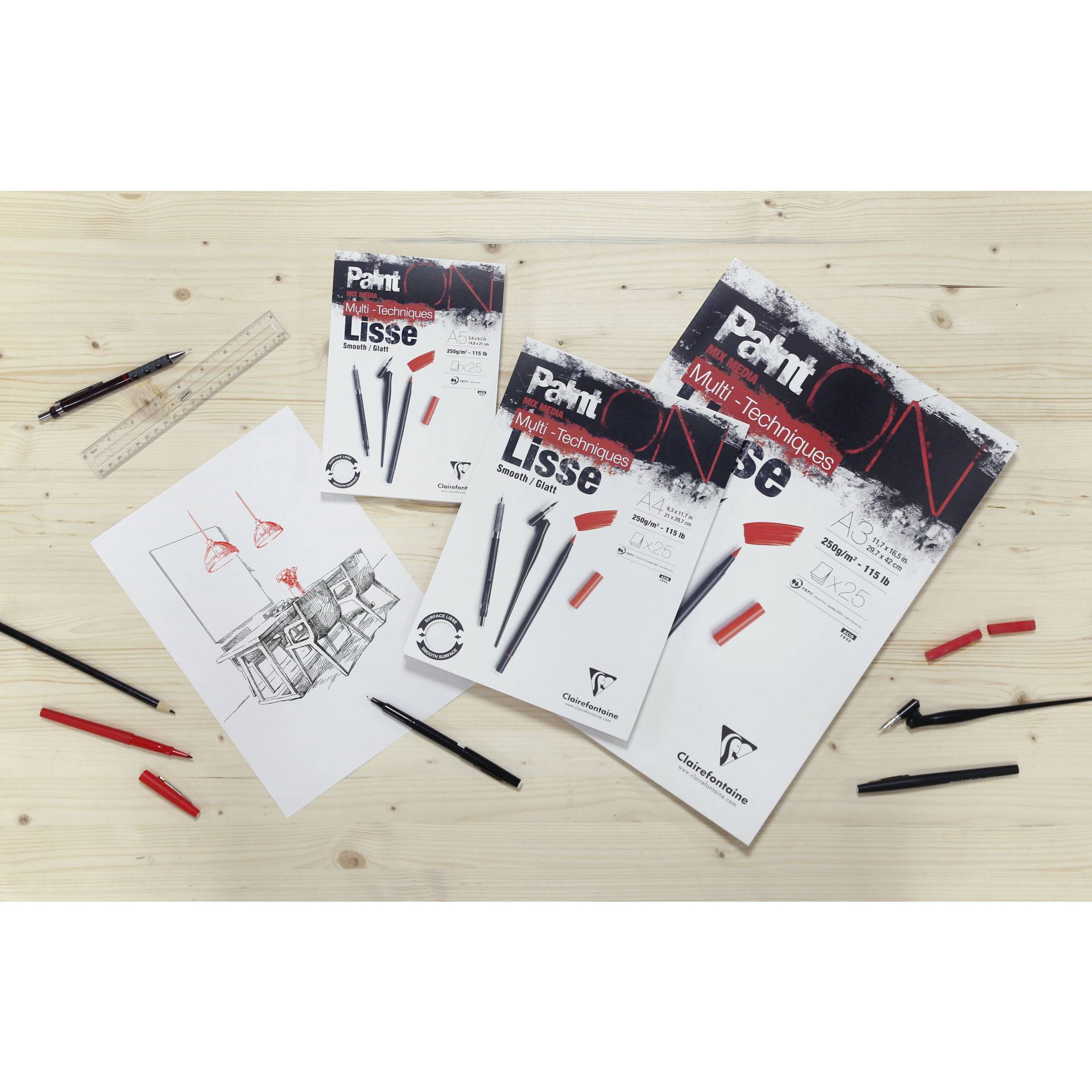 Clairefontaine Lisse/Glatt, Block A2 kopfseitig geleimt 25 Blatt weiß 975731C