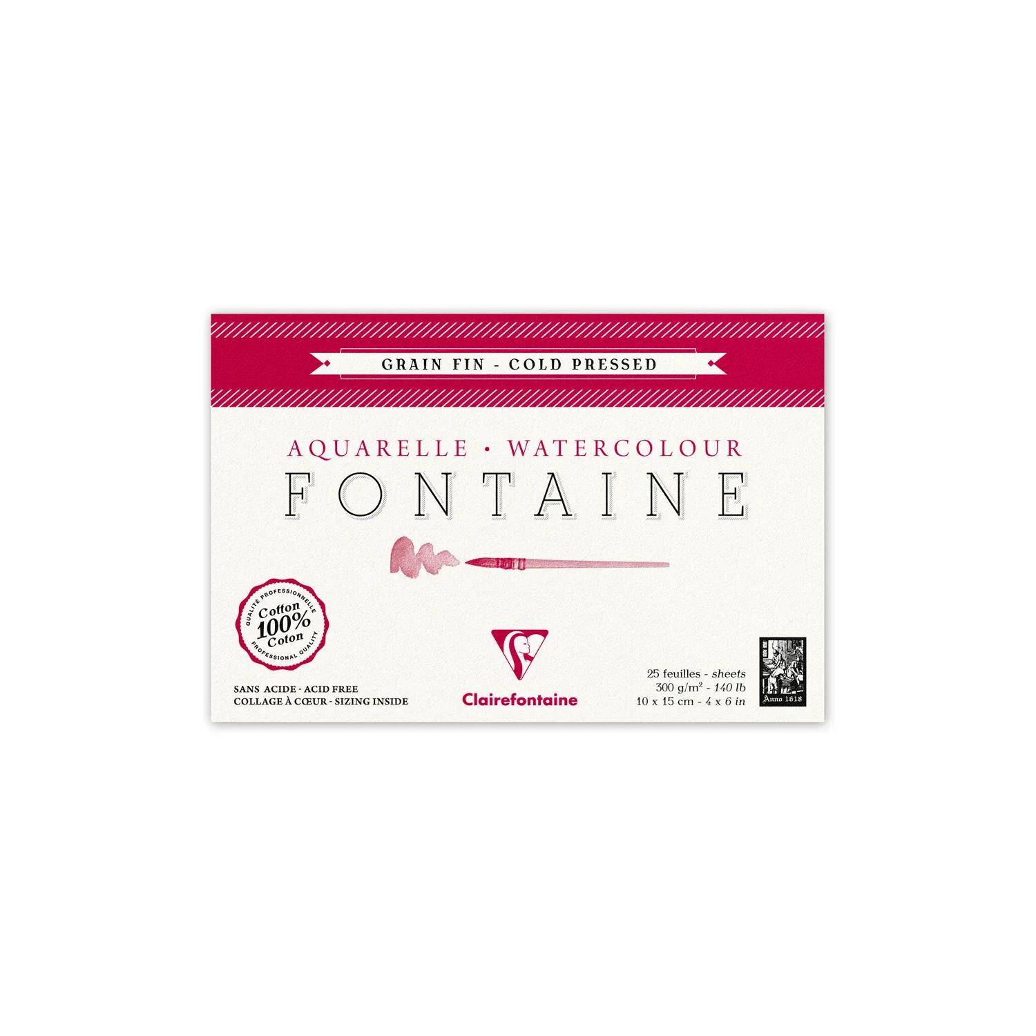 Clairefontaine Aquarellblock feinkörnig, Hadern, 10x15cm 25 Blatt weiß 96436C