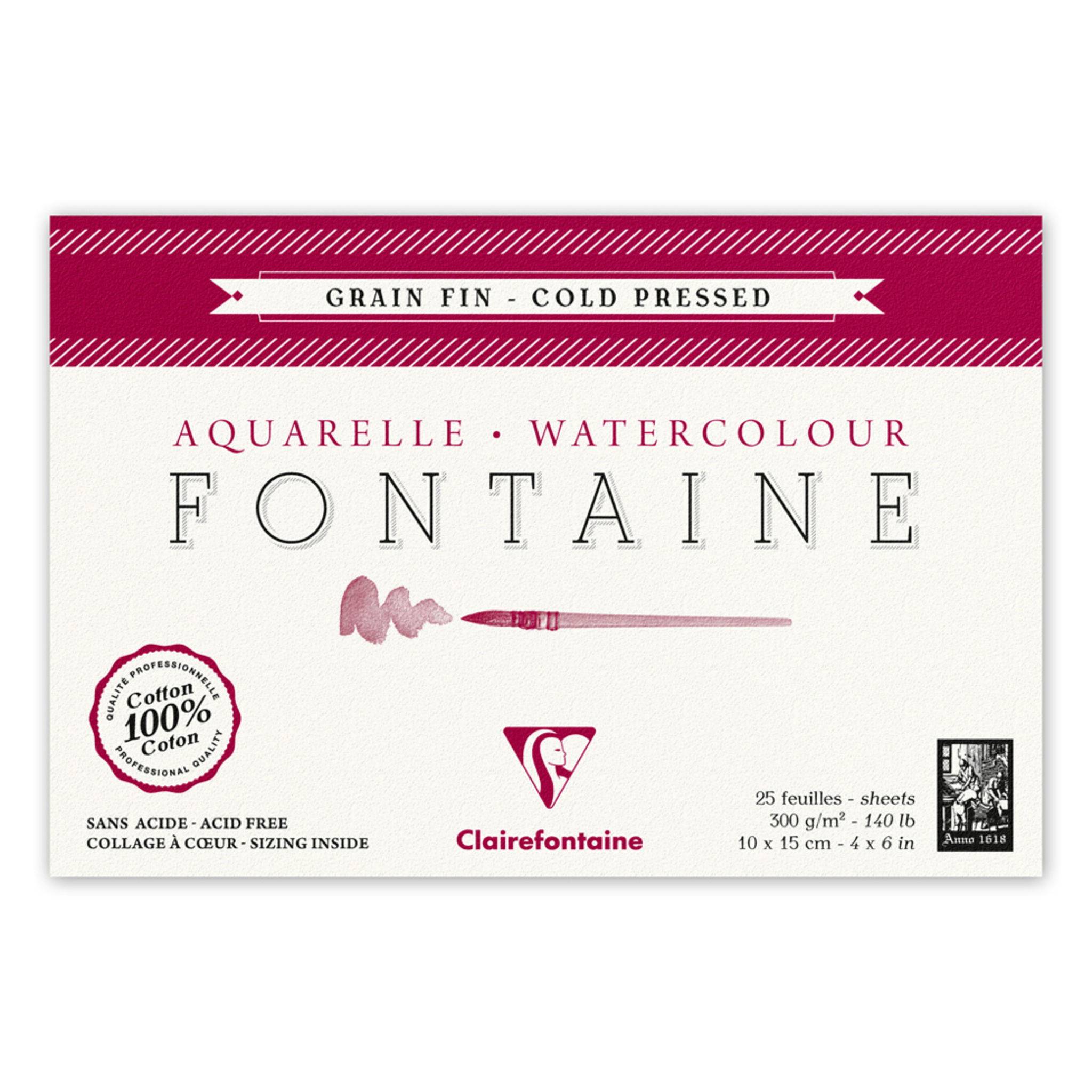 Clairefontaine Aquarellblock feinkörnig, Hadern, 10x15cm 25 Blatt weiß 96436C