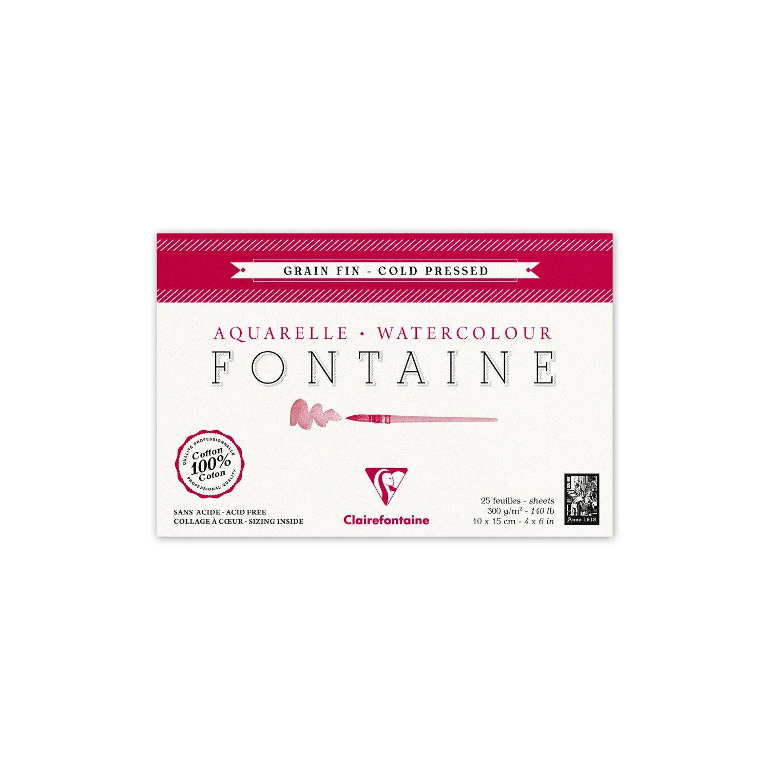 Clairefontaine Aquarellblock feinkörnig, Hadern, 10x15cm 25 Blatt weiß 96436C