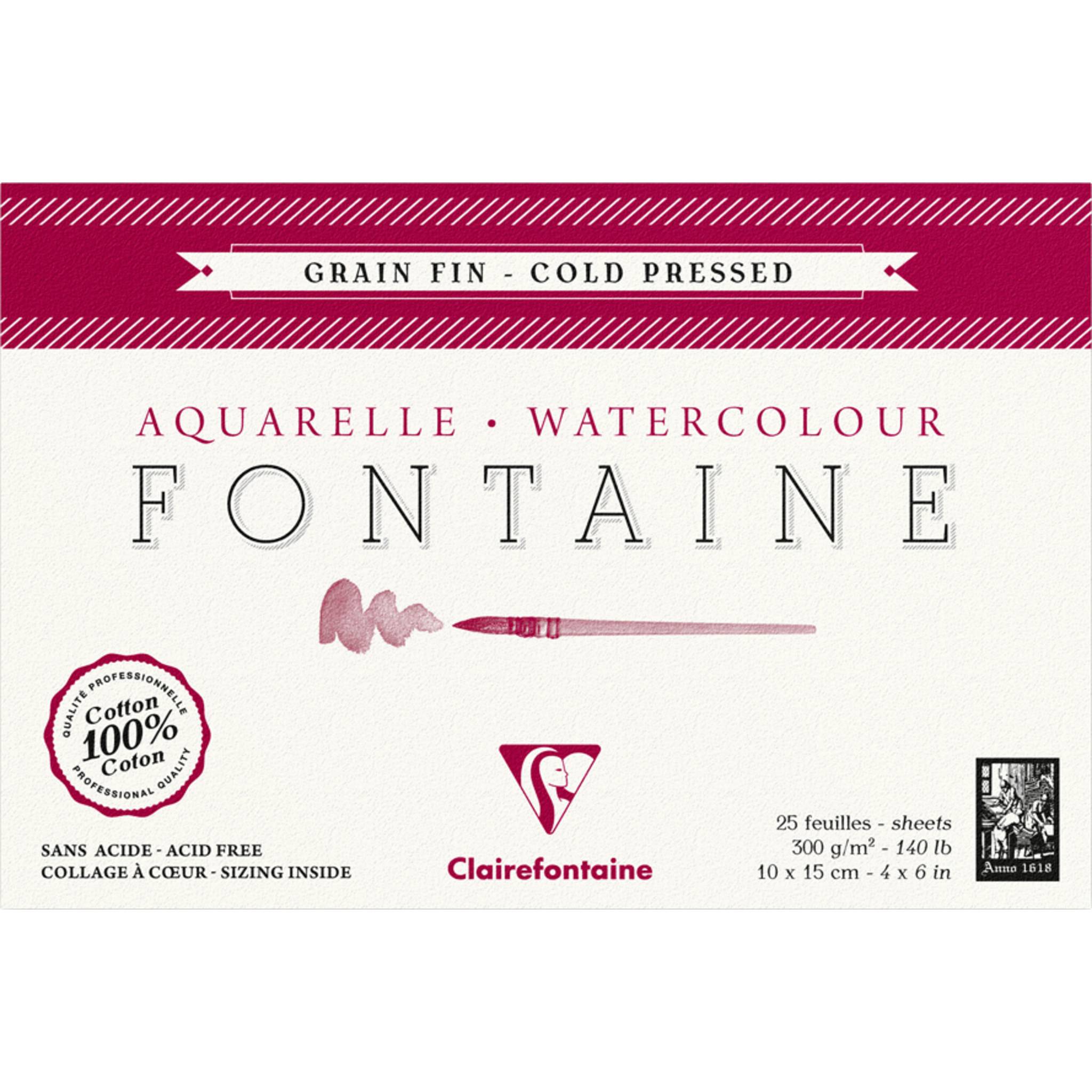 Clairefontaine Aquarellblock feinkörnig, Hadern, 10x15cm 25 Blatt weiß 96436C