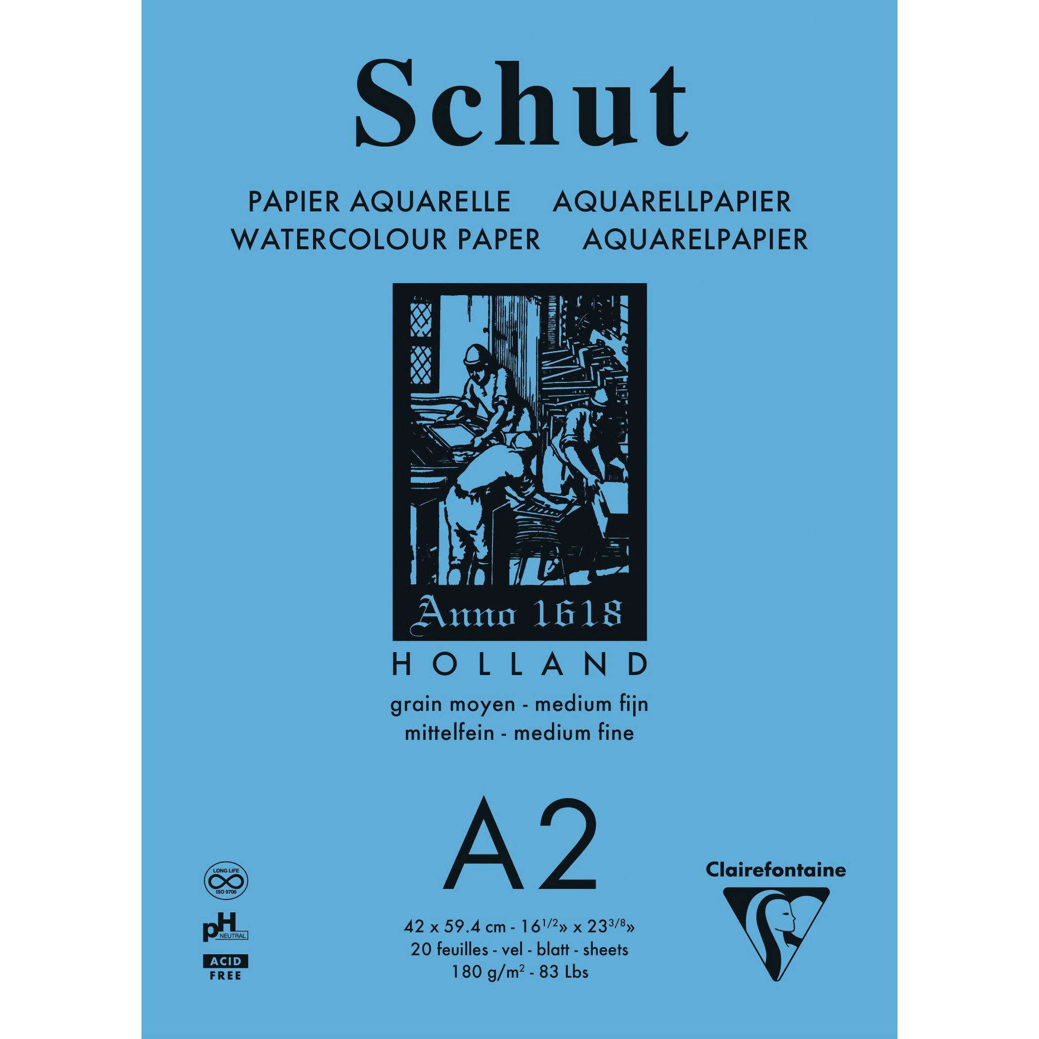 Clairefontaine Schut Aquarellblock A2 geleimt 20 Blatt weiß 975736C