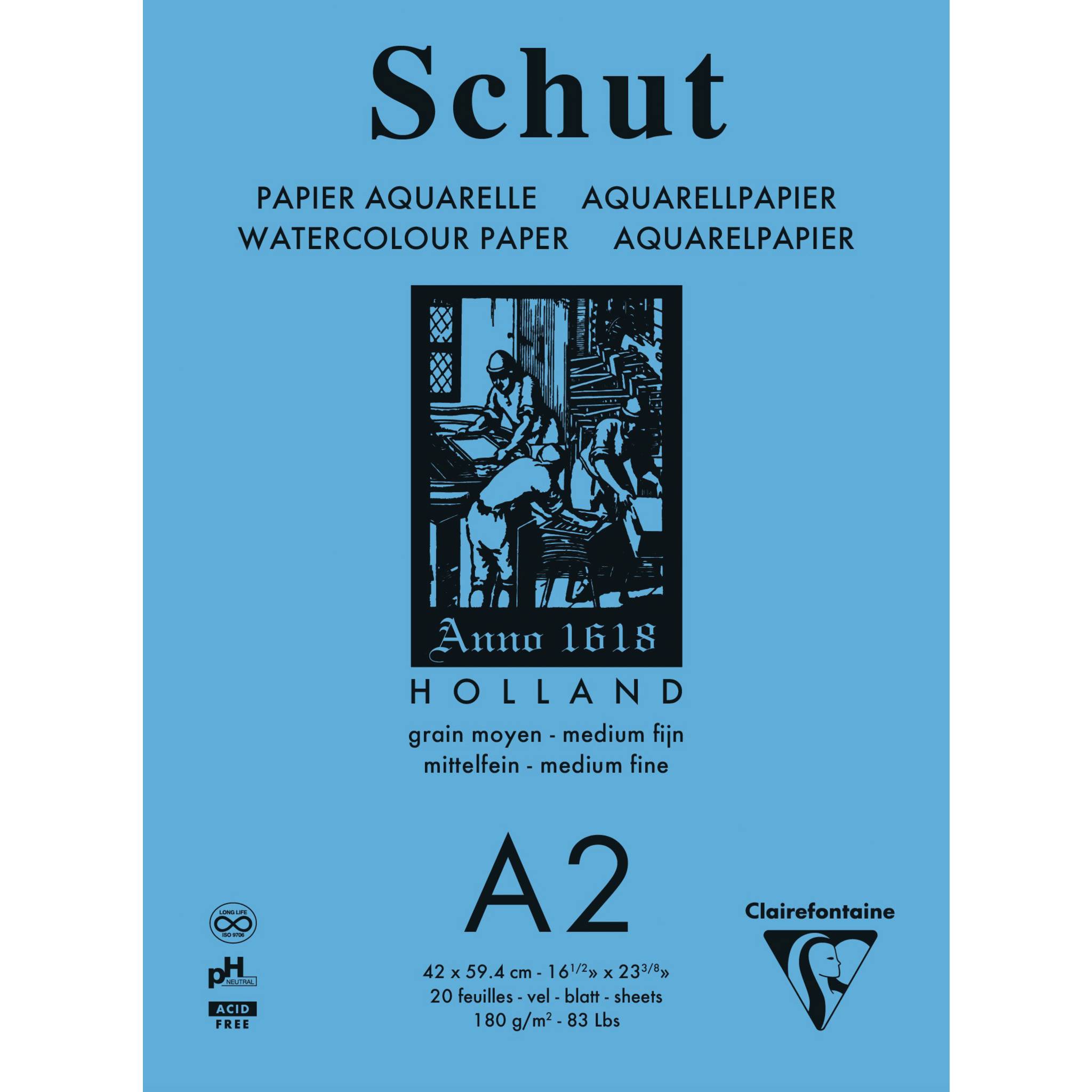 Clairefontaine Schut Aquarellblock A2 geleimt 20 Blatt weiß 975736C