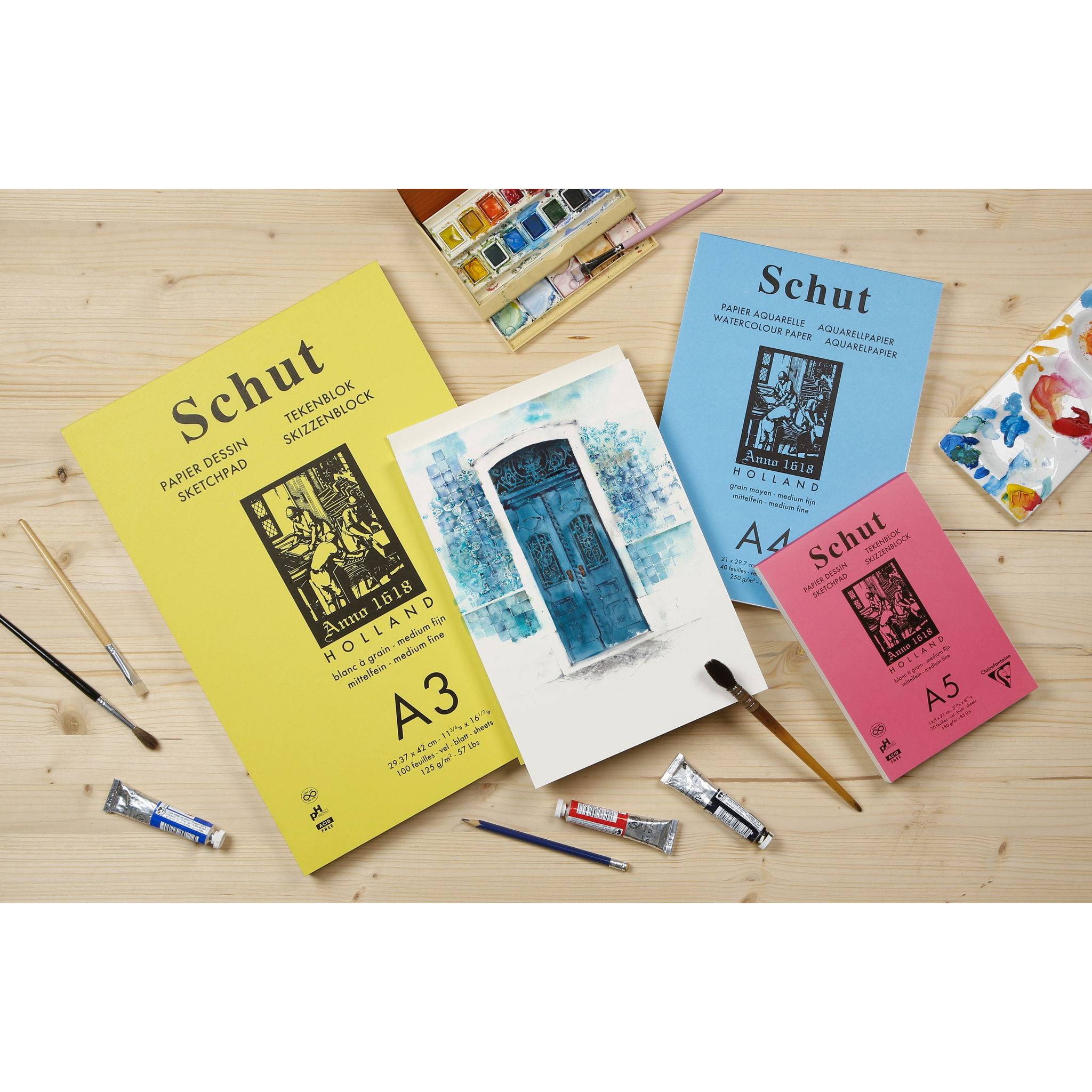 Clairefontaine 5x Aquarellblock A4 40 Blatt weiß telfeine Körnung SCH11854C