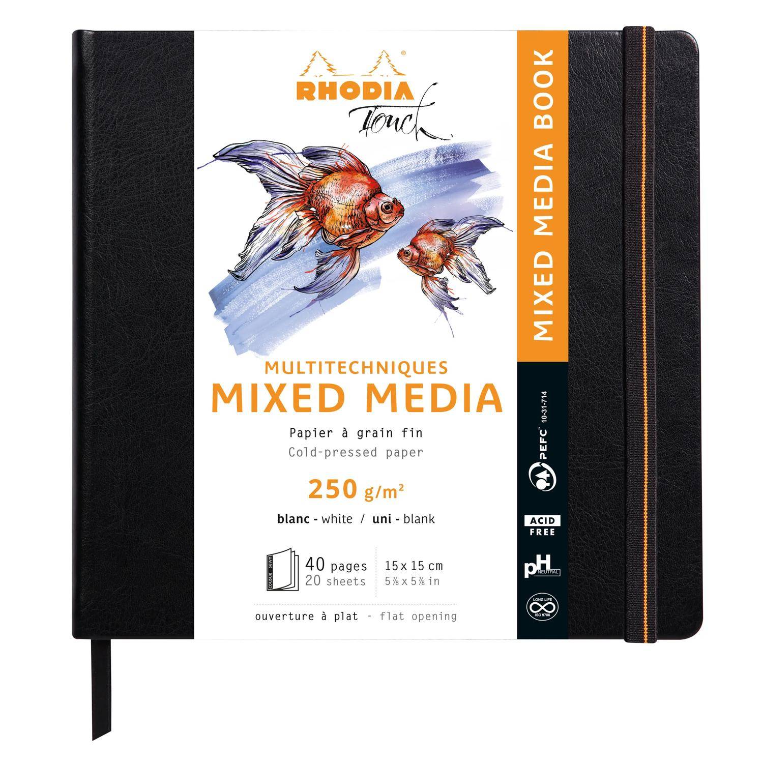 Rhodia Touch Book, Skizzenbuch 20 Bl extraweiß 250g, 15x15 cm Schwarz 116176C