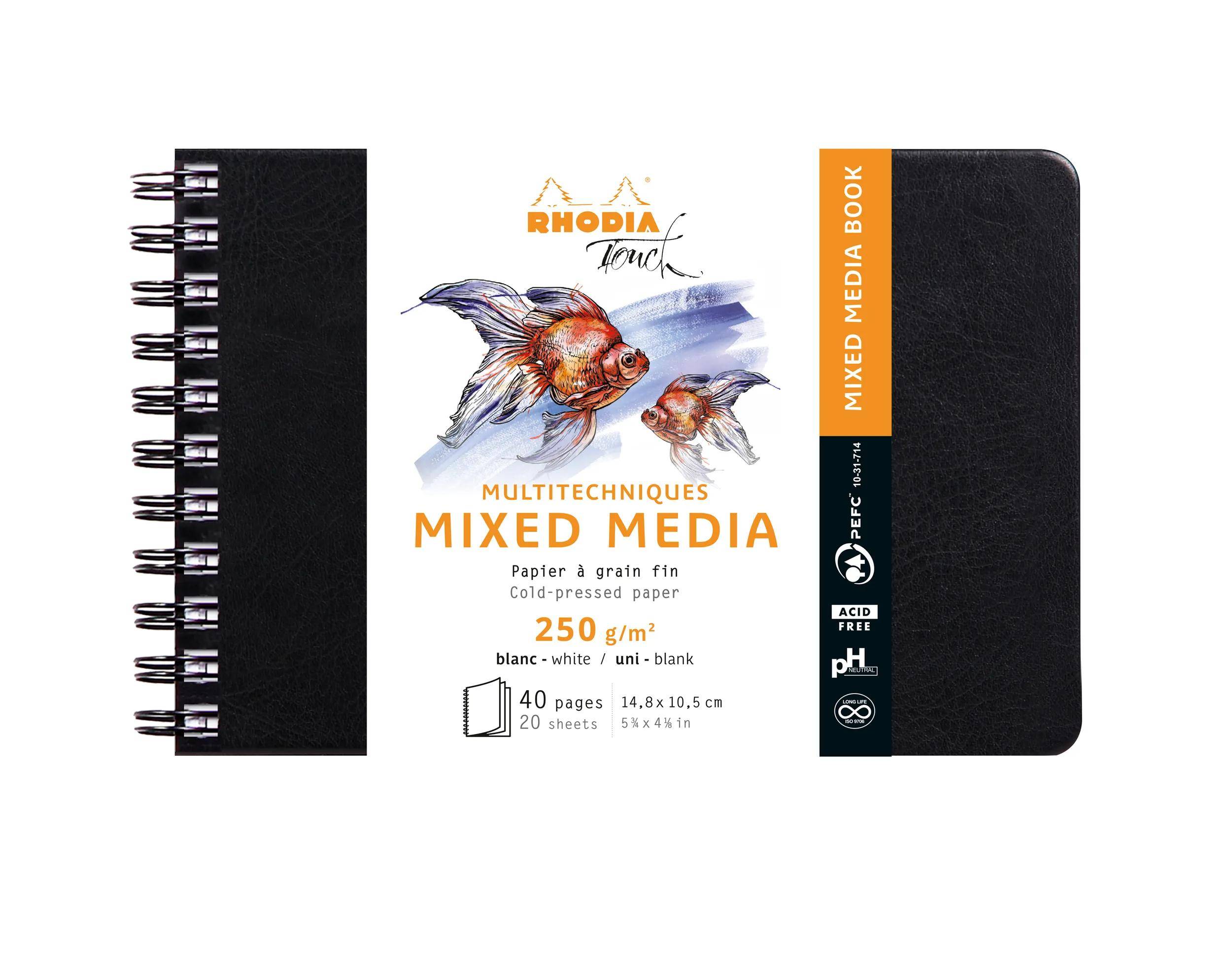 Rhodia Touch Book, Skizzenbuch 20 Bl extraweiß 250g, A6 Quer Schwarz 116178C