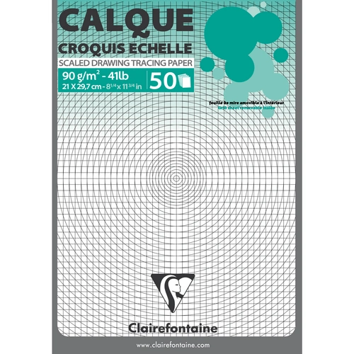 Clairefontaine Transparentpapier Maßstab, Block geleimt 50 Bl A4, 90/95g 97131C Clairefontaine Transparentpapier Maßstab, Block geleimt 50 Bl A4, 90/95g 97131C