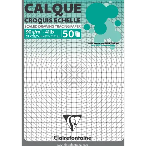 Clairefontaine Transparentpapier Maßstab, Block geleimt 50 Bl A4, 90/95g 97131C Clairefontaine Transparentpapier Maßstab, Block geleimt 50 Bl A4, 90/95g 97131C