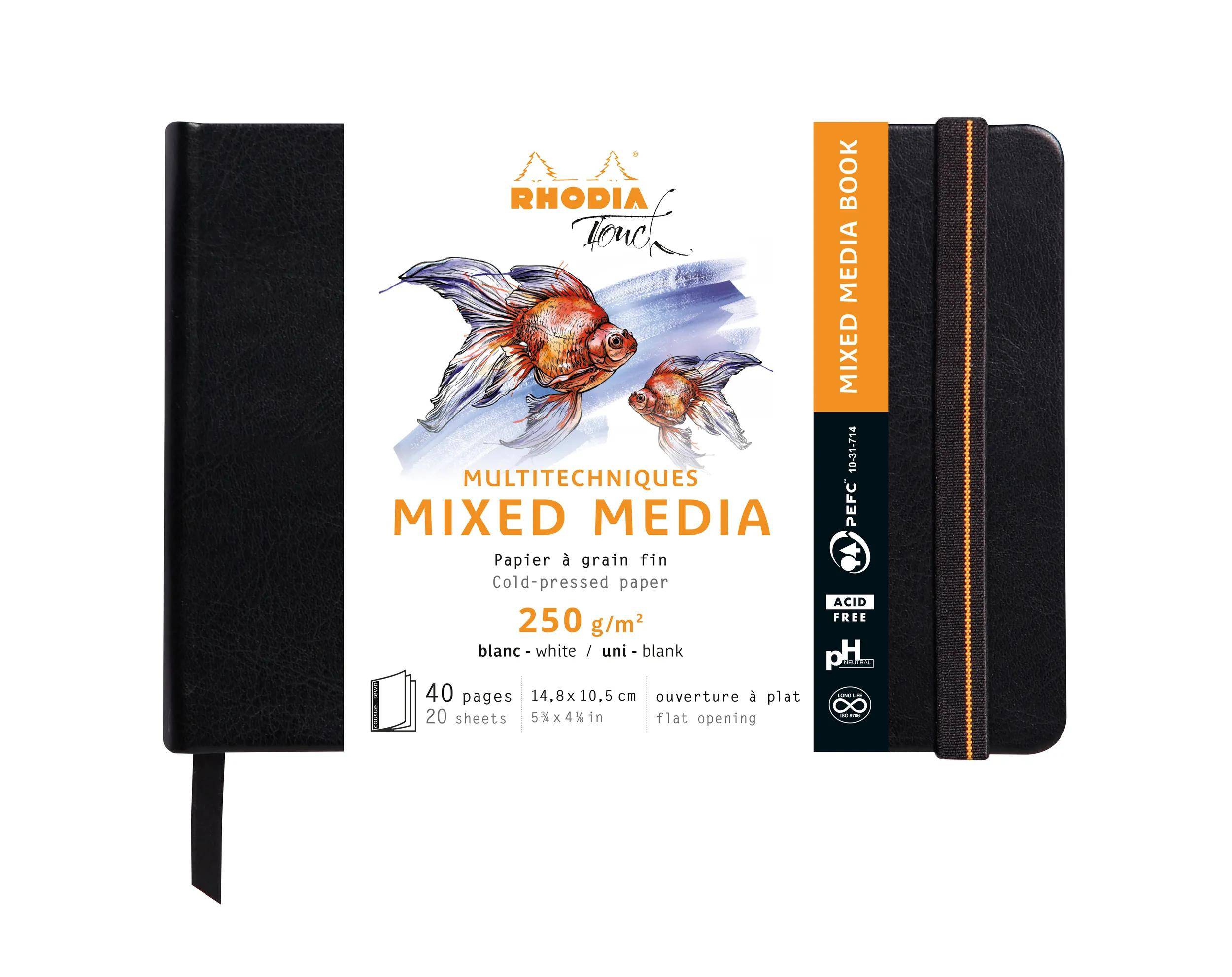 Rhodia Touch Book, Skizzenbuch 20 Bl extraweiß 250g, A6 Quer Schwarz 116170C