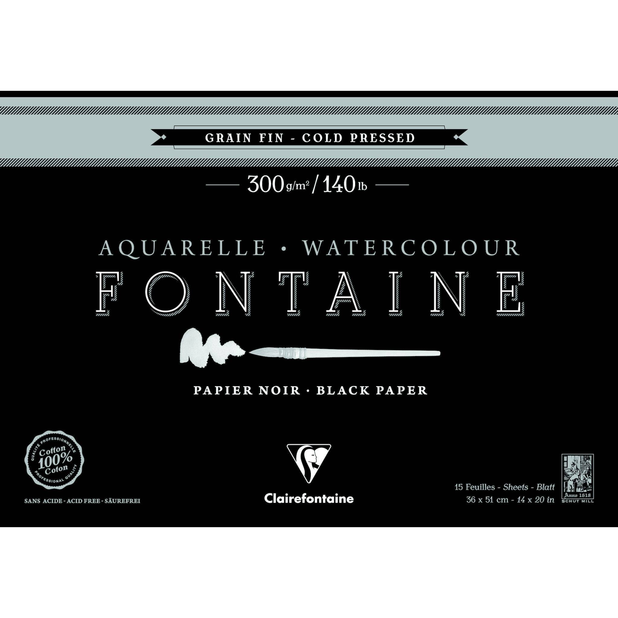 Clairefontaine schwarzes Aquarellpapier, Block 15 Blatt 36x51cm - 975306C