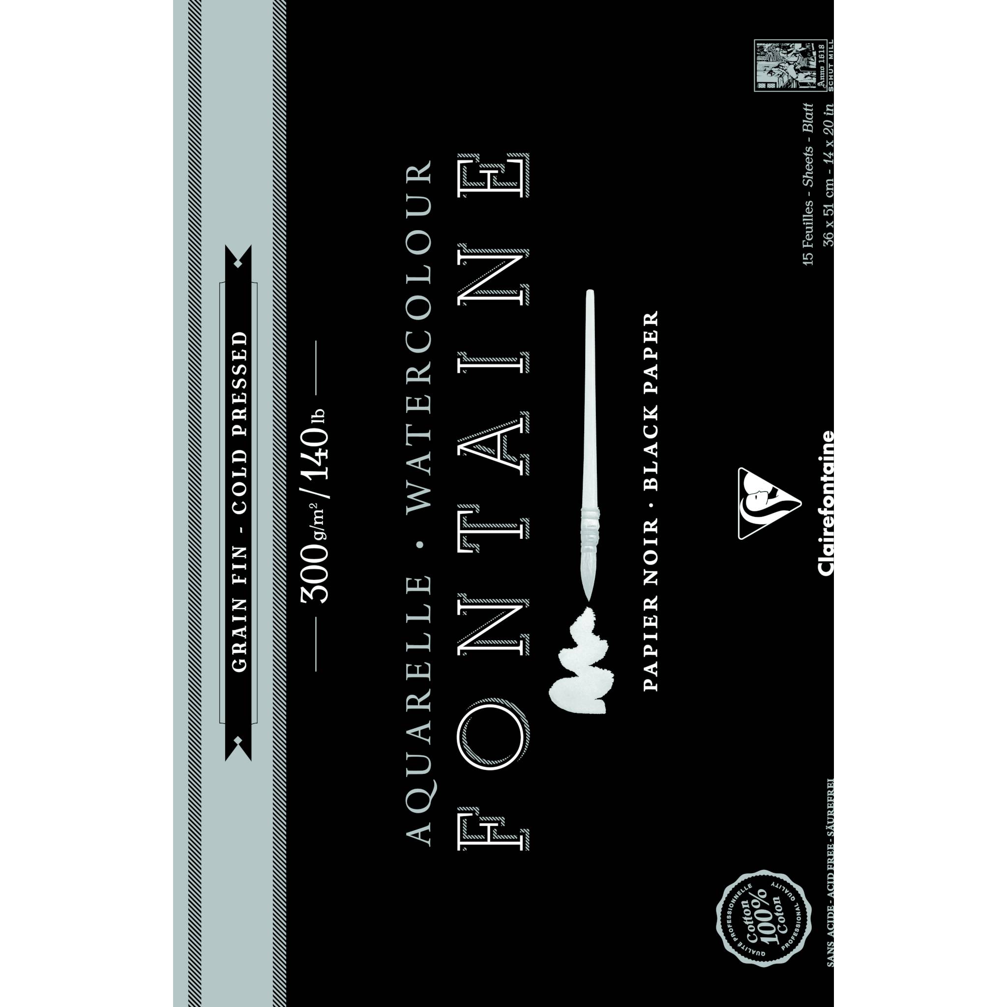 Clairefontaine schwarzes Aquarellpapier, Block 15 Blatt 36x51cm - 975306C