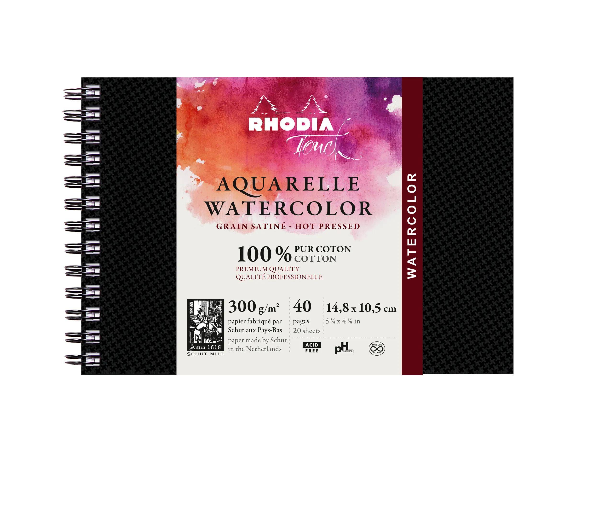 Rhodia Touch, Watercolor Book, 100% Hadern 300g, 20 Bl, A6 Quer Schwarz 116162C