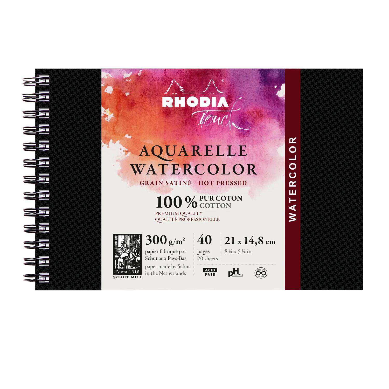 Rhodia Touch, Watercolor Book, 100% Hadern 300g, 20 Bl, A5 Quer Schwarz 116163C