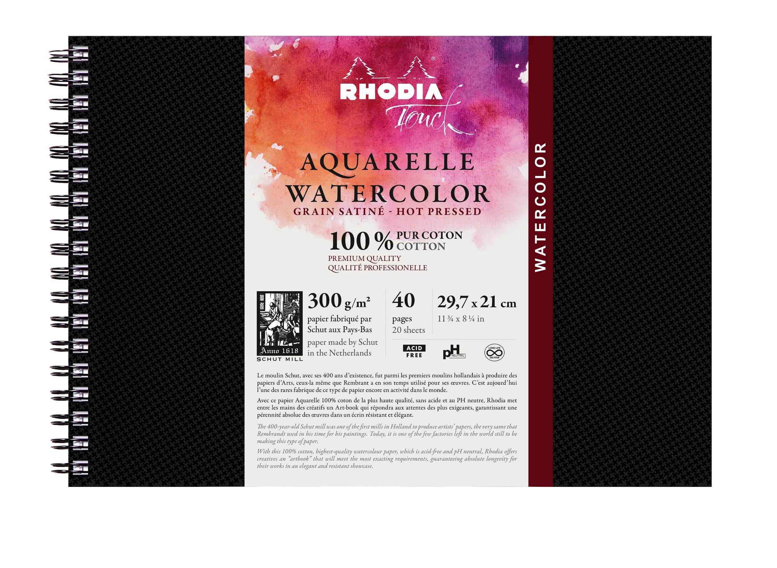 Rhodia Touch, Watercolor Book, 100% Hadern 300g, 20 Bl, A4 Quer Schwarz 116164C