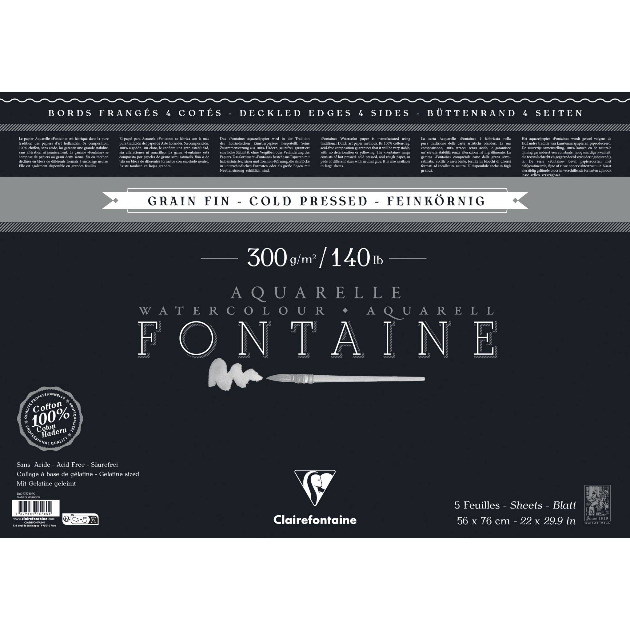 Clairefontaine Fontaine Pack. 5 Bogen Aquarellpapier 56x76cm schwarz 975780FC