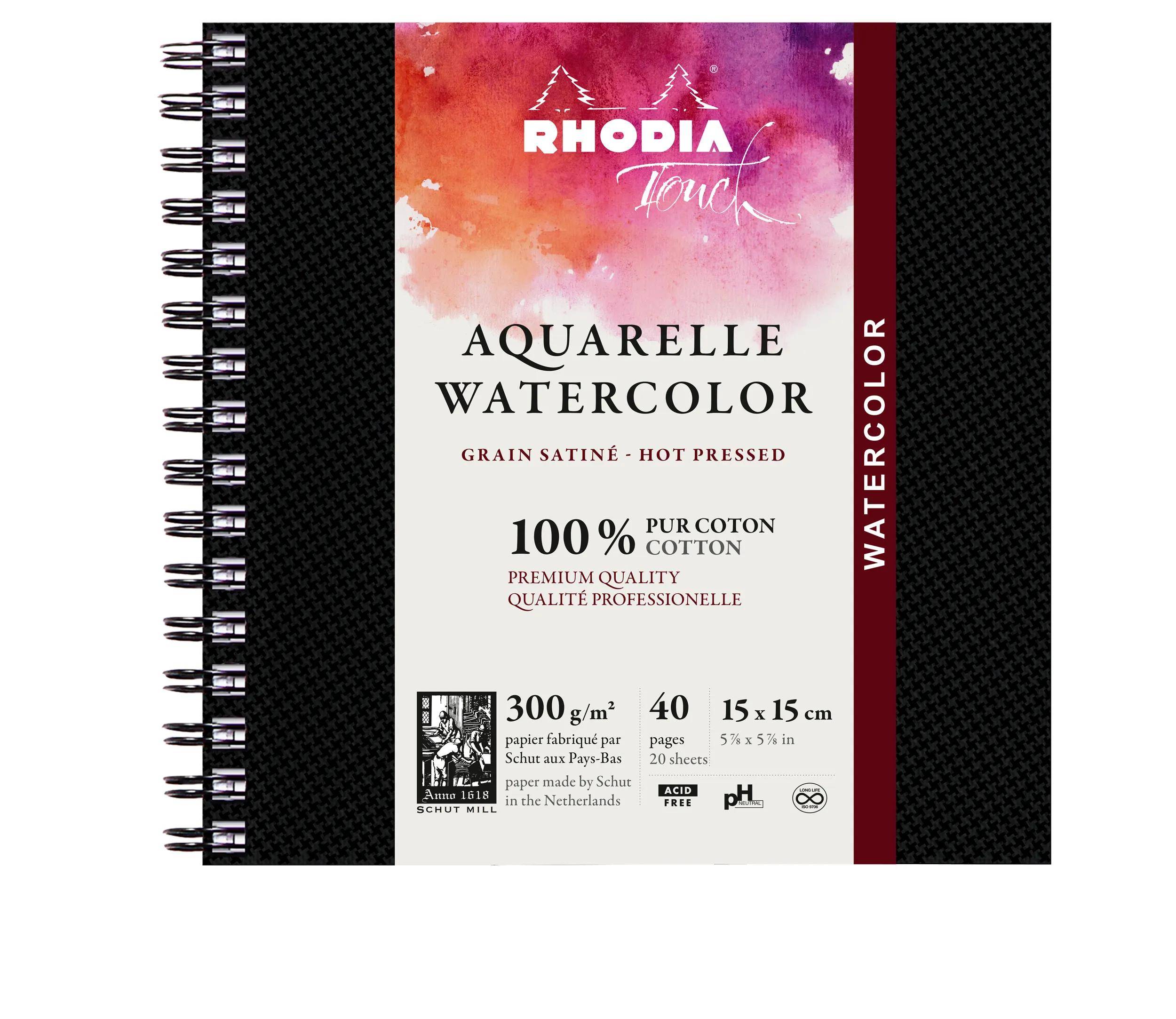 Rhodia Touch, Watercolor Book, 100% Hadern 300g, 20 Bl, 15x15 cm Schwarz 116168C