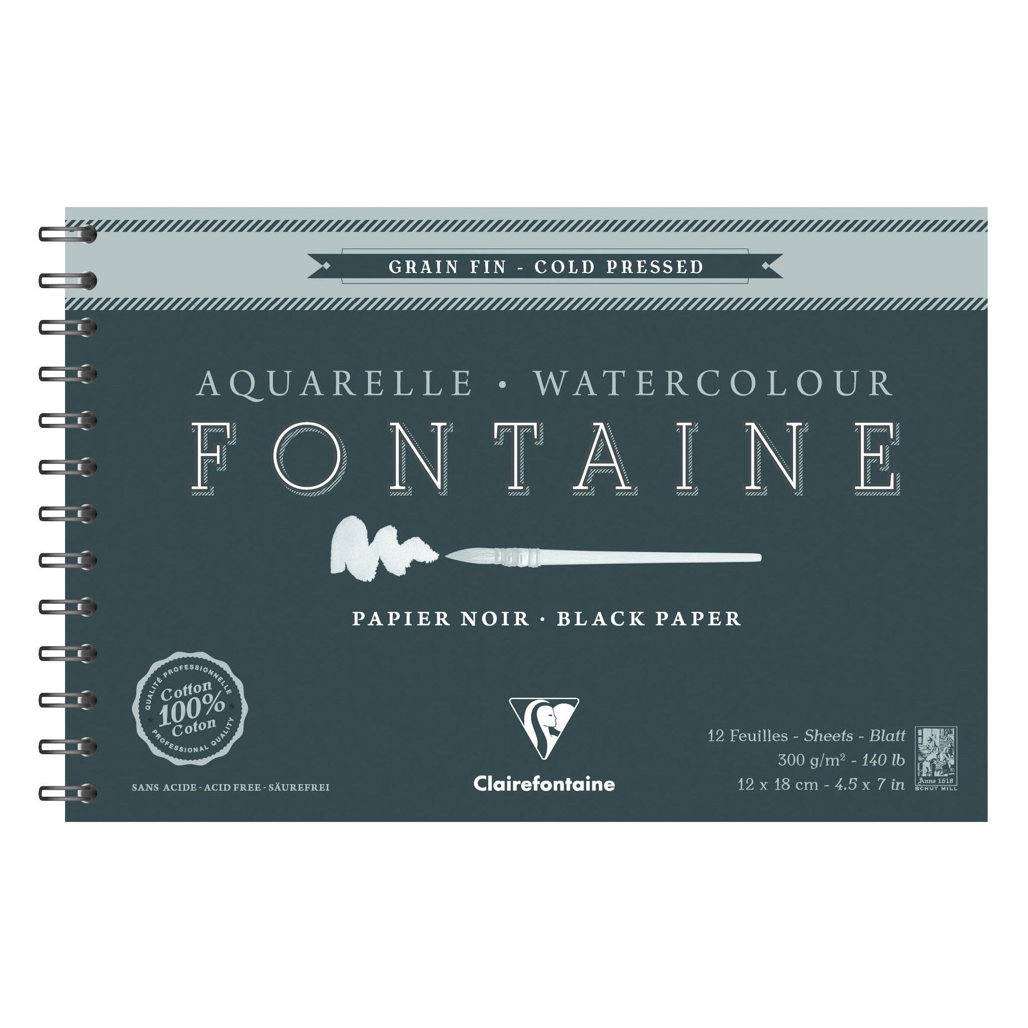 Clairefontaine schwarzes Aquarellpapier, Block 12 Blatt 12x18cm - 975310C