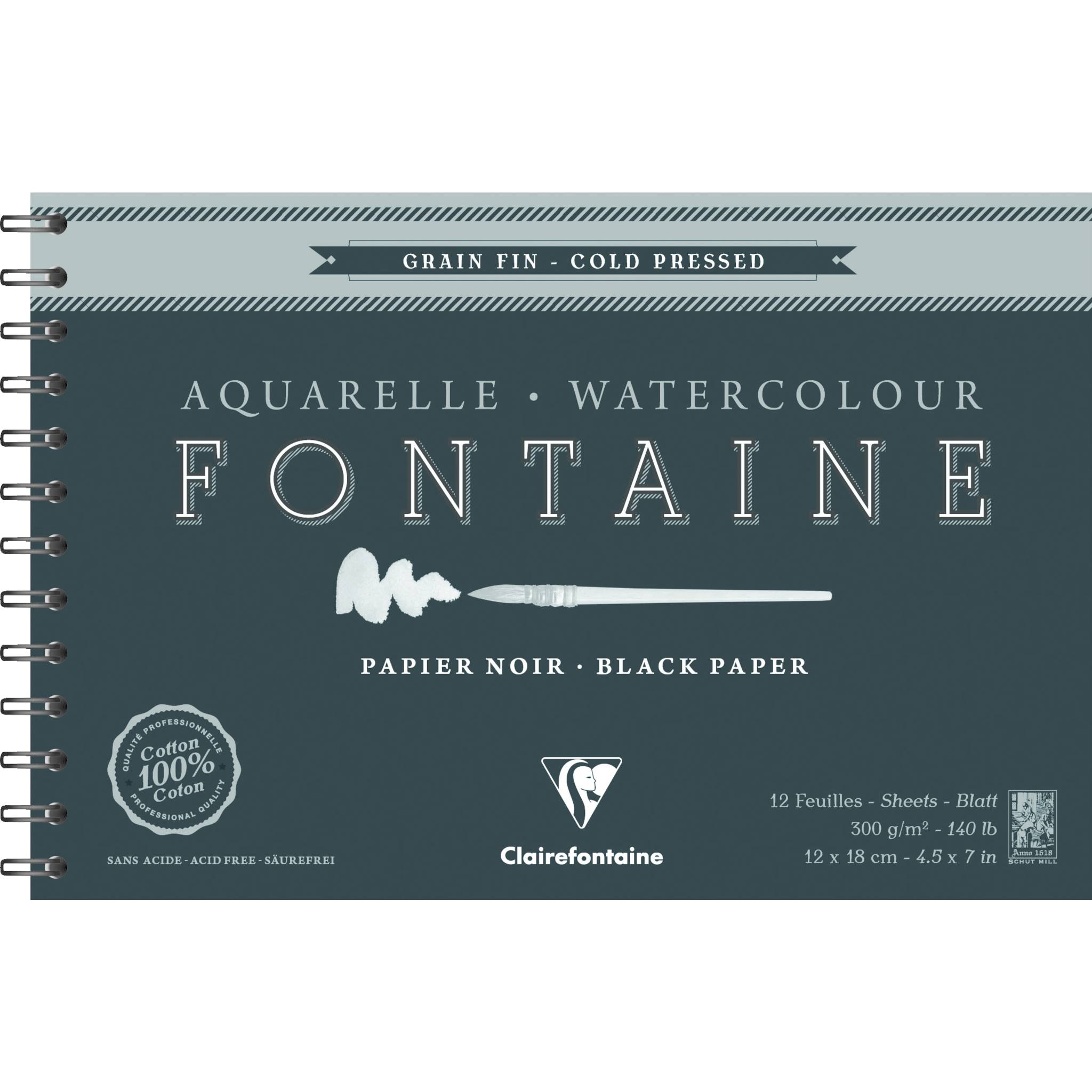 Clairefontaine schwarzes Aquarellpapier, Block 12 Blatt 12x18cm - 975310C