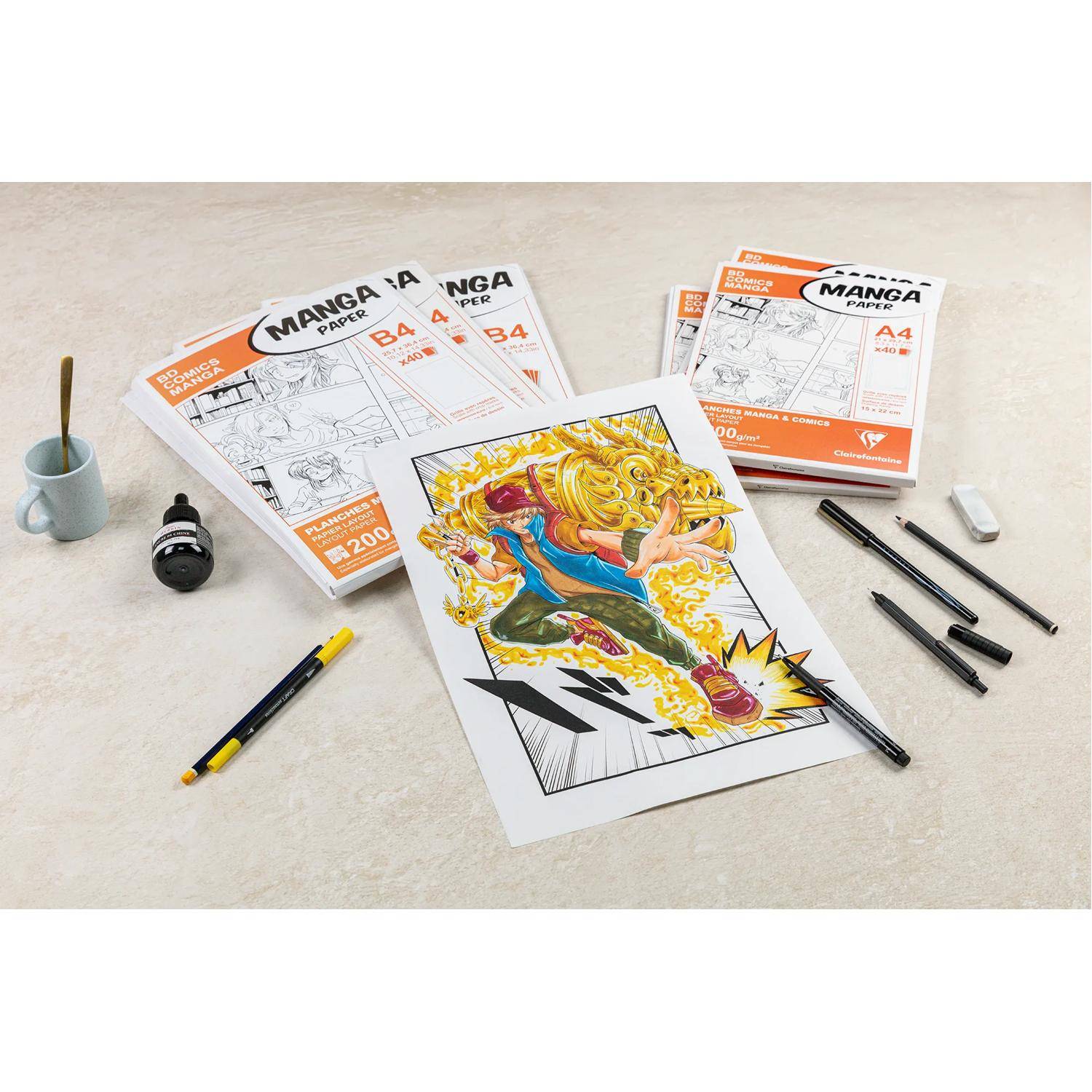 Clairefontaine Papier Manga, Packung/Etui 40 Bl A4 200g, einfachem Raster 94045C