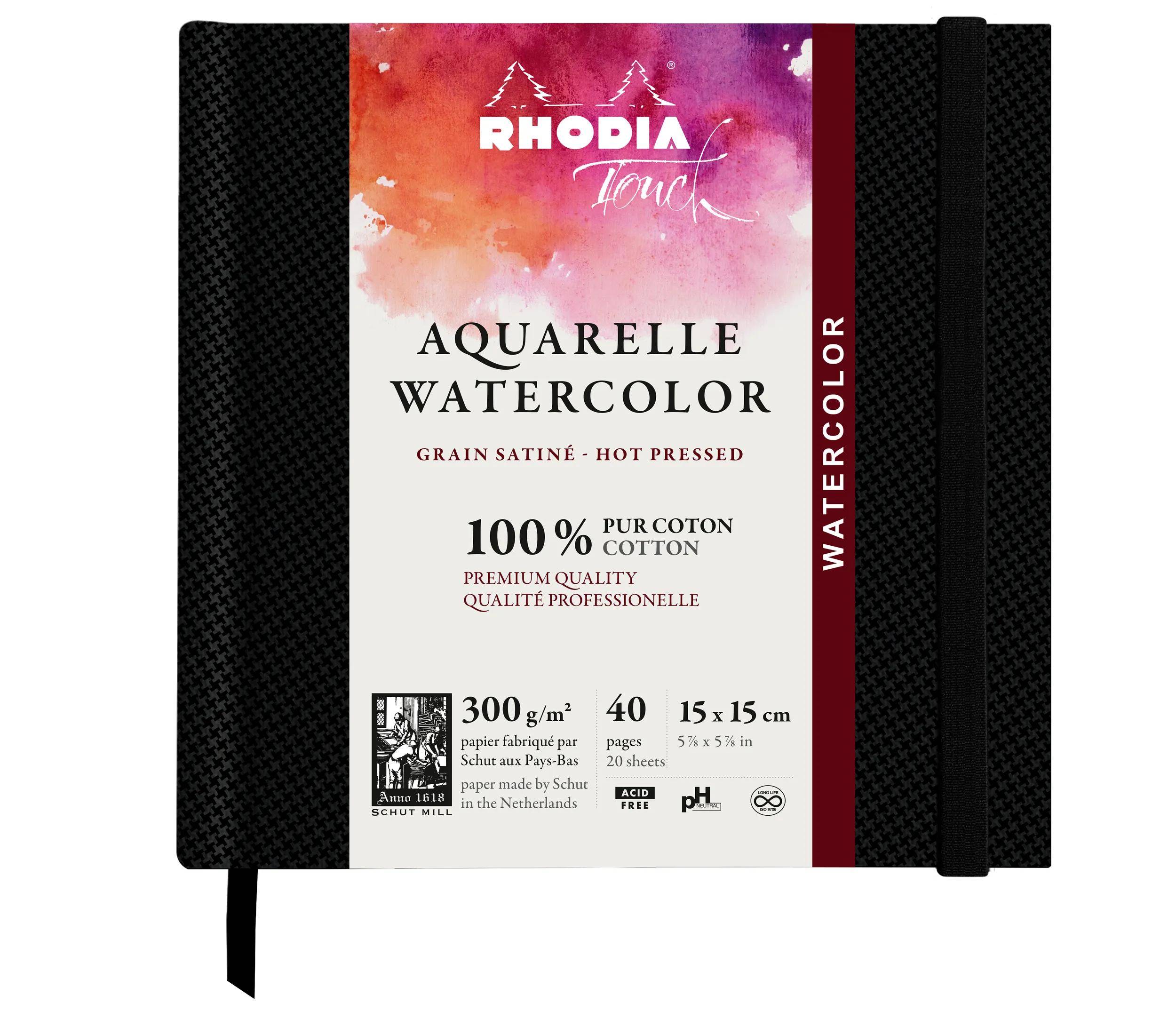 Rhodia Touch, Watercolor Book, 100% Hadern 300g, 20 Bl, 15x15 cm Schwarz 116160C