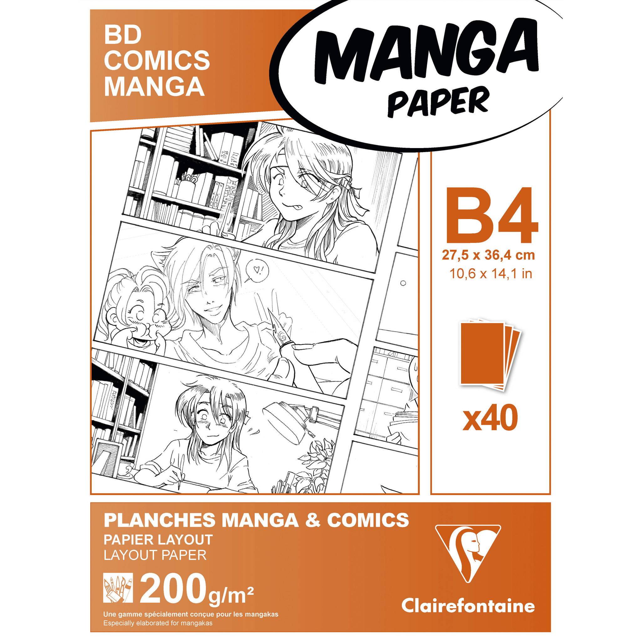 Clairefontaine Papier für Manga, Packung/Etui mit 40 Blatt B4 200g 94049C