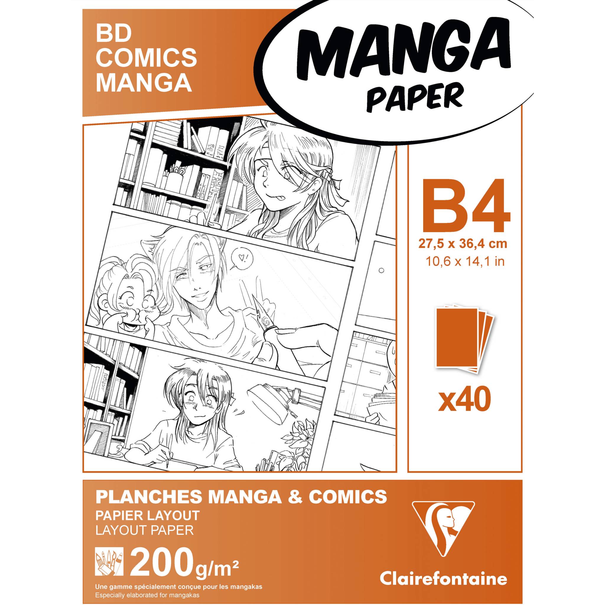 Clairefontaine Papier für Manga, Packung/Etui mit 40 Blatt B4 200g 94049C