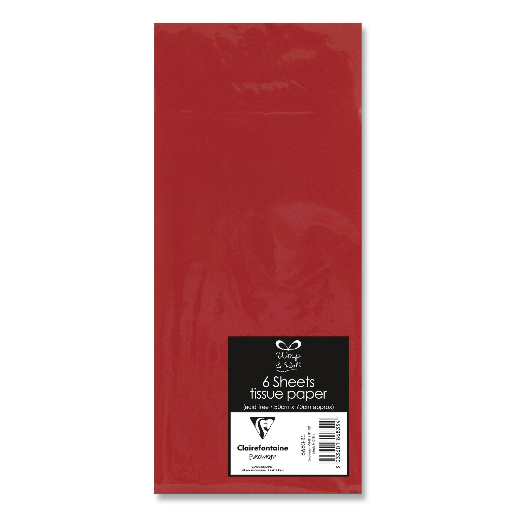 Clairefontaine 12x Seidenpapier, Packung mit 6 Blatt 50x70 cm, rot - Rot 6663-RC