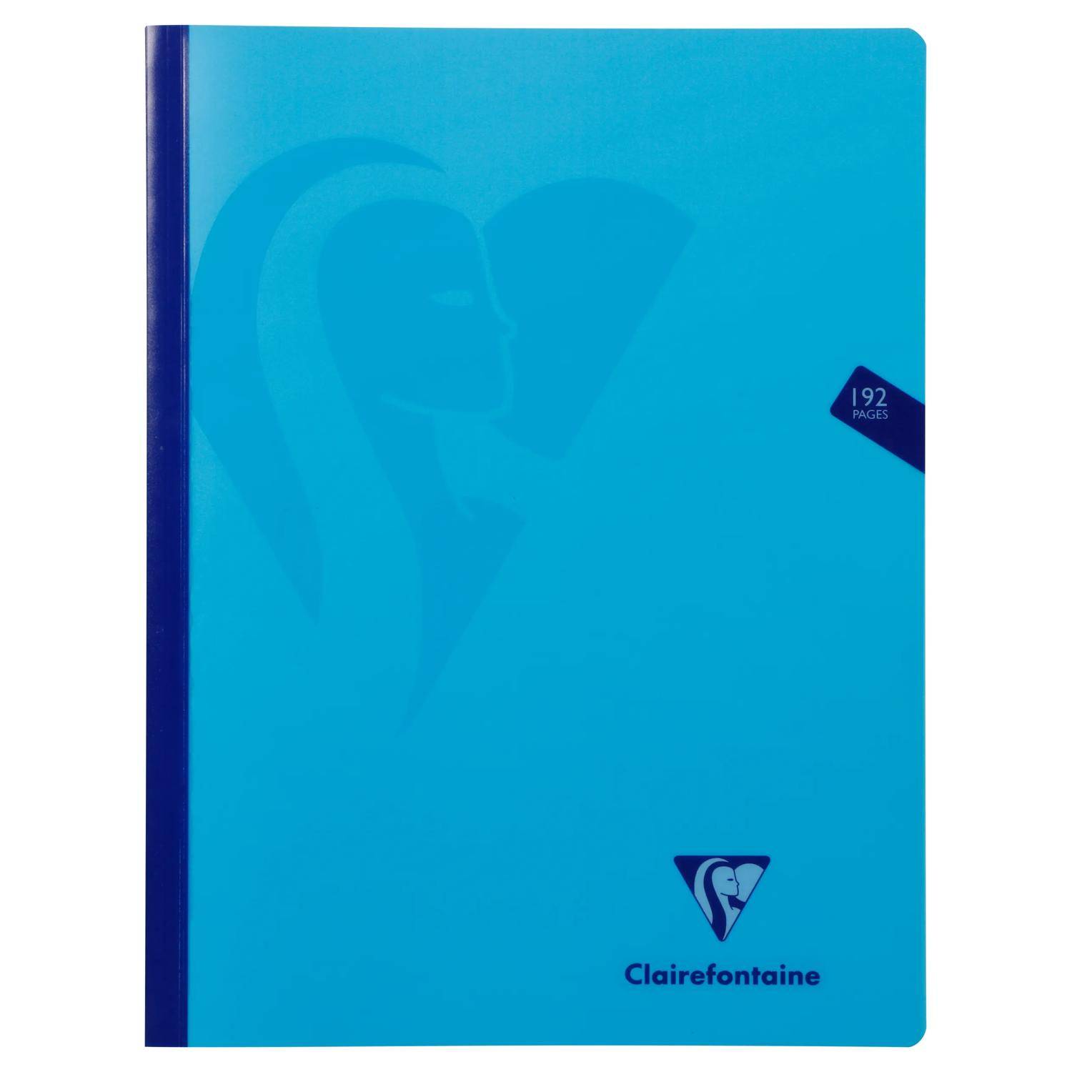 Blaues Clairefontaine-Notizbuch mit dunklem Rücken, minimalem Cover und einem kleinen Etikett mit der Aufschrift „192 Seiten".