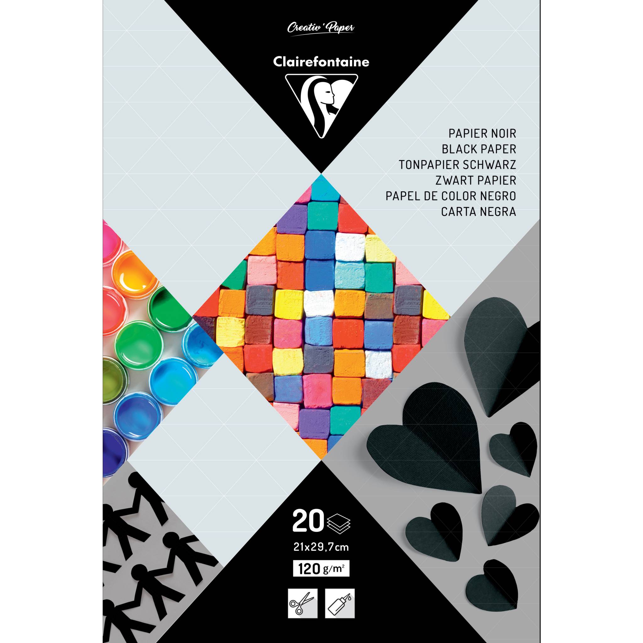 Clairefontaine 10x Schwarzes Papier (Tonpapier), Block mit 20 Blatt A4 97245C