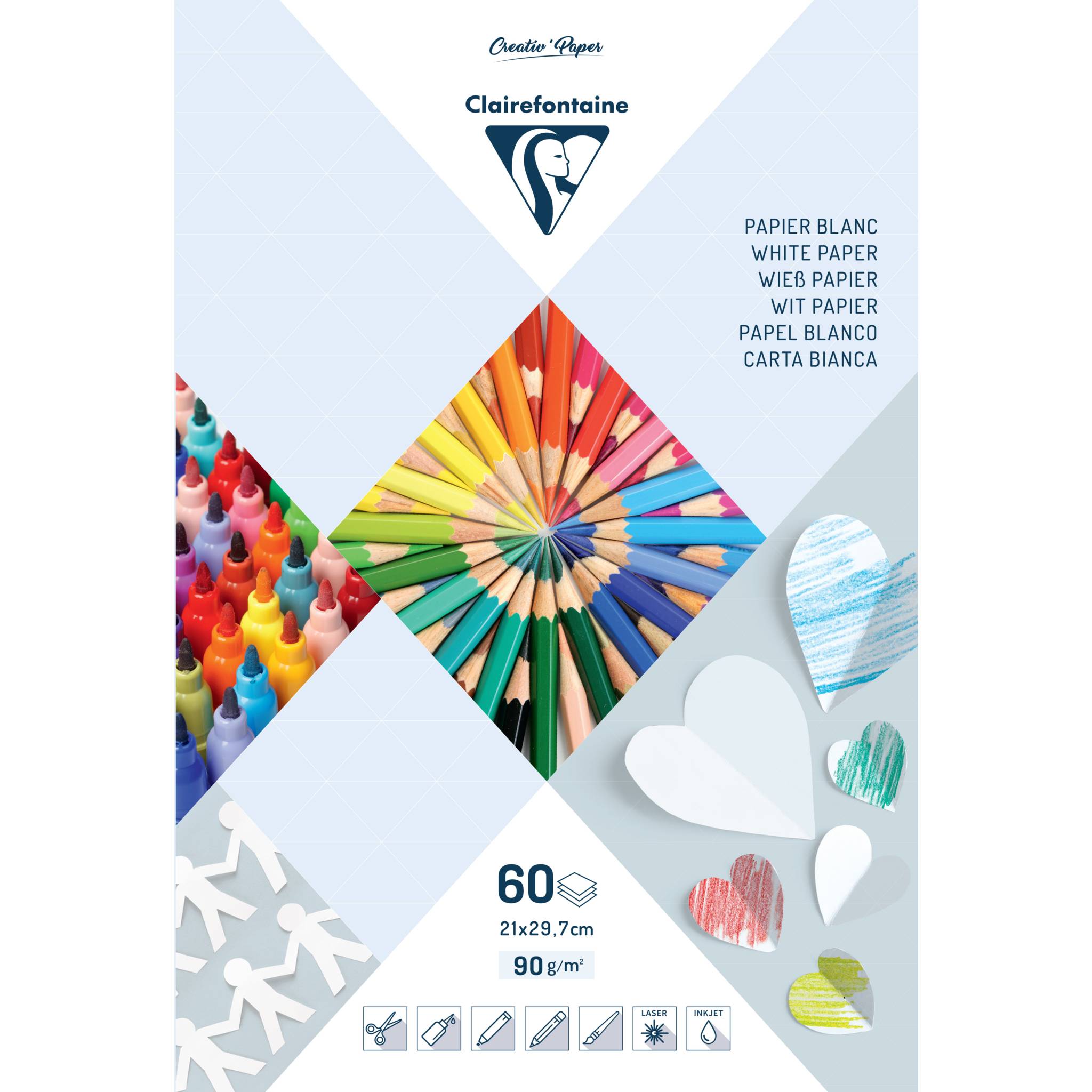 Clairefontaine 5x Block Premium mit 60 Blatt A4 90g - Weiß 97241C