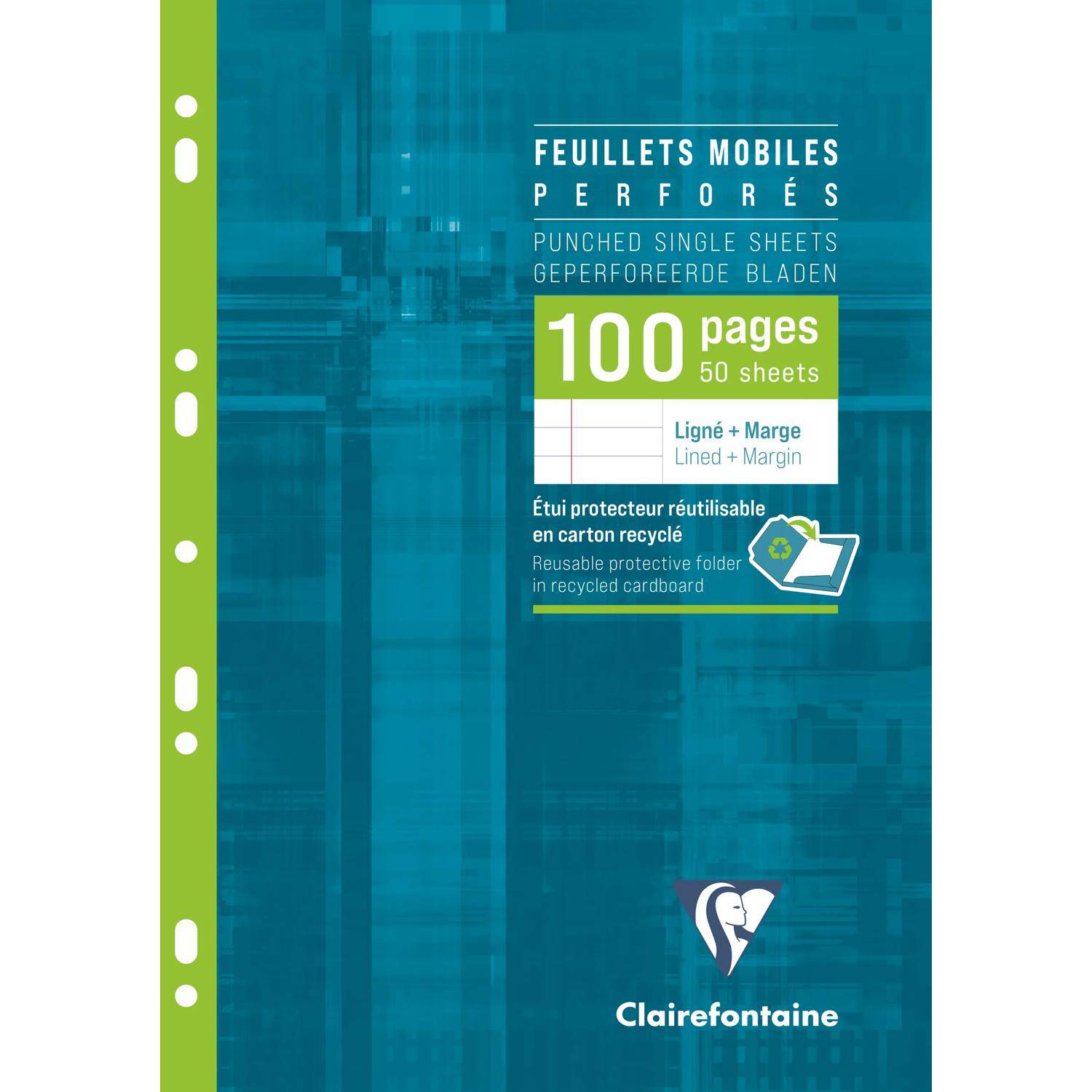 Clairefontaine 10x Pkg 50 Bl Ringbucheinlagen, A4, 90g, weiß, liniert Rand 1733C