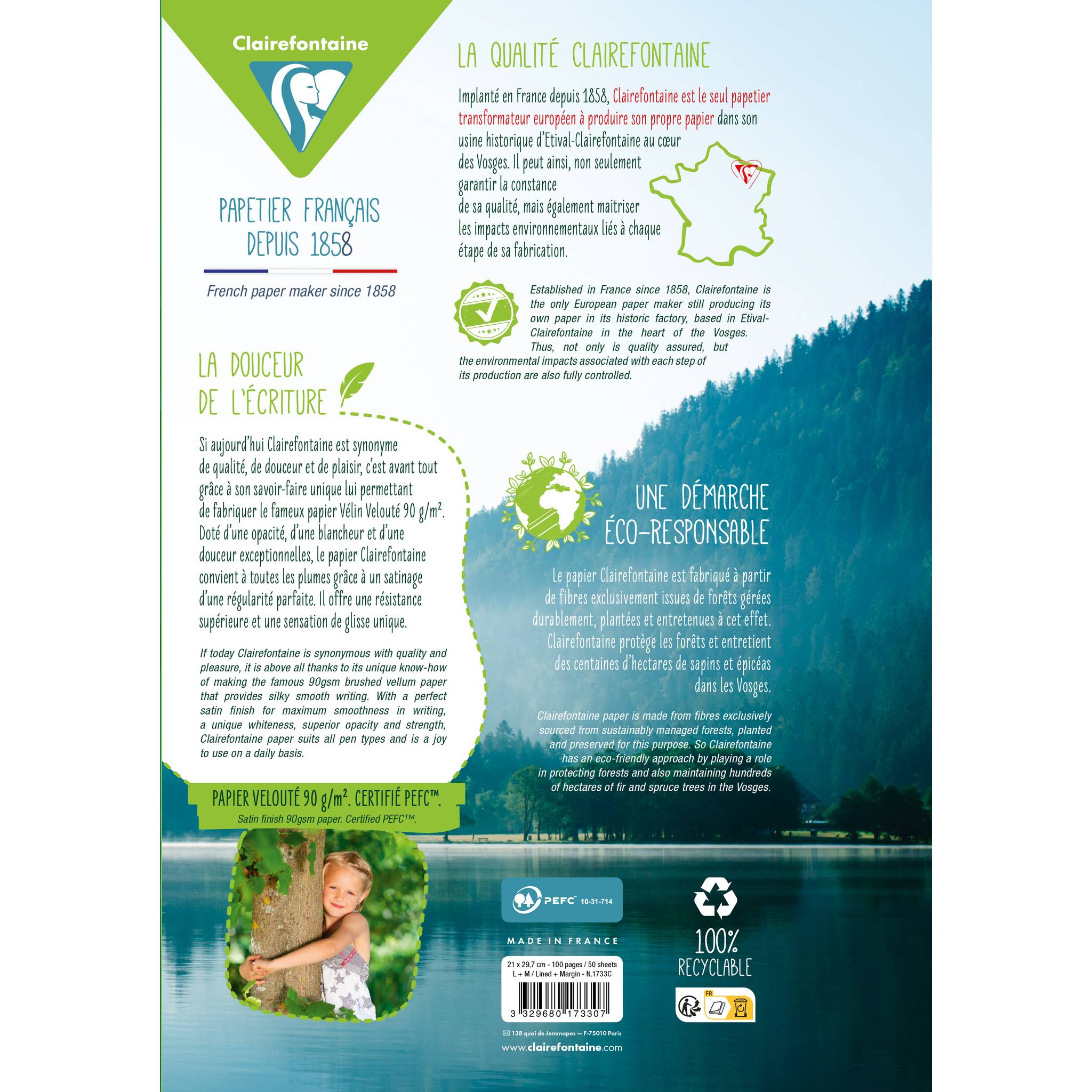 Clairefontaine 10x Pkg 50 Bl Ringbucheinlagen, A4, 90g, weiß, liniert Rand 1733C