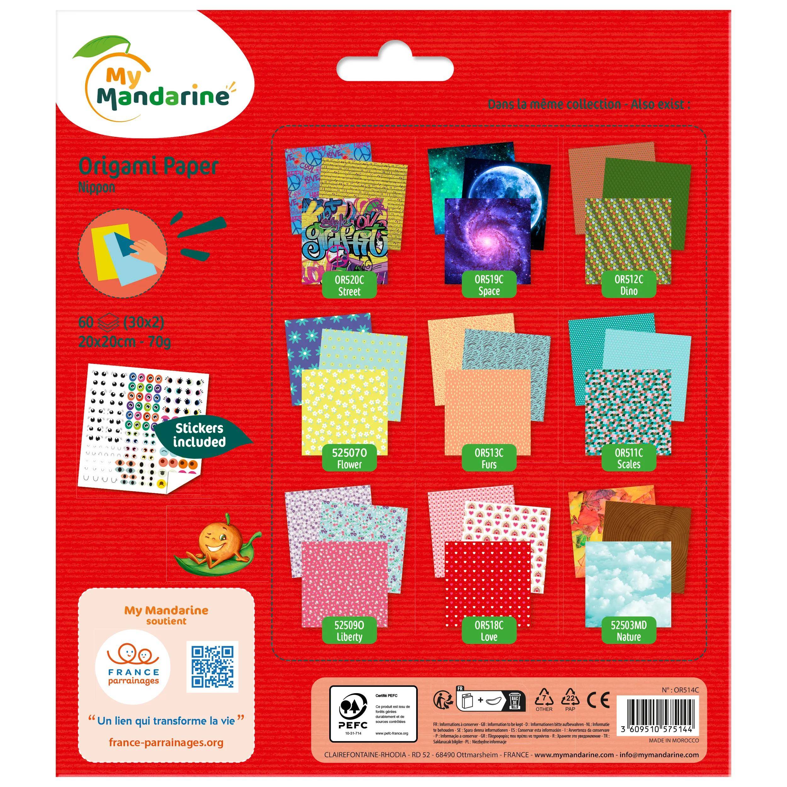Avenue Mandarine 3x Origami Paper, Nippon, 60 Bl 20x20 cm, 70g Mehrfarbig OR514C